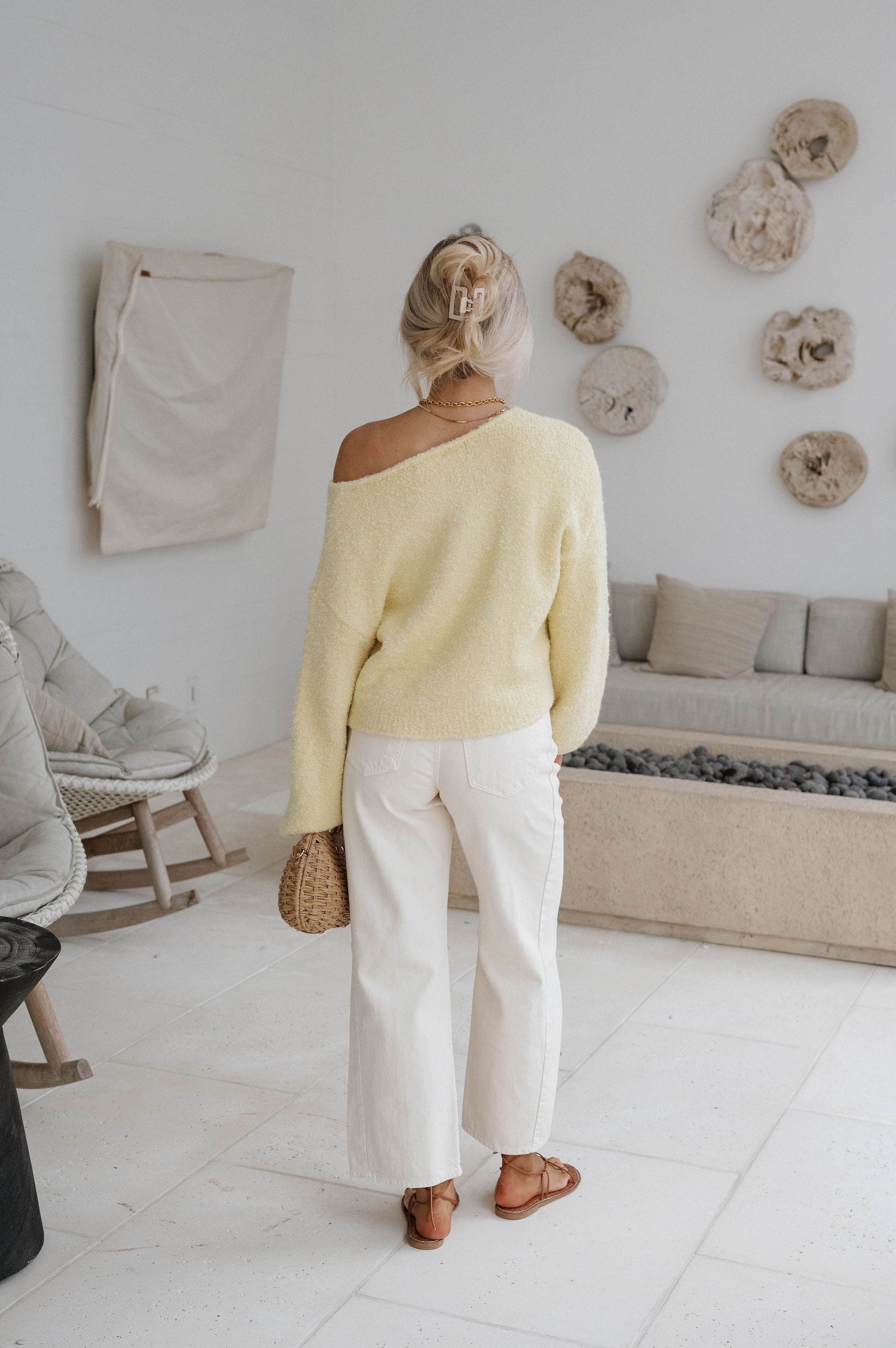 Textured Knit Bubble Sleeve Sweater-Misted Yellow
