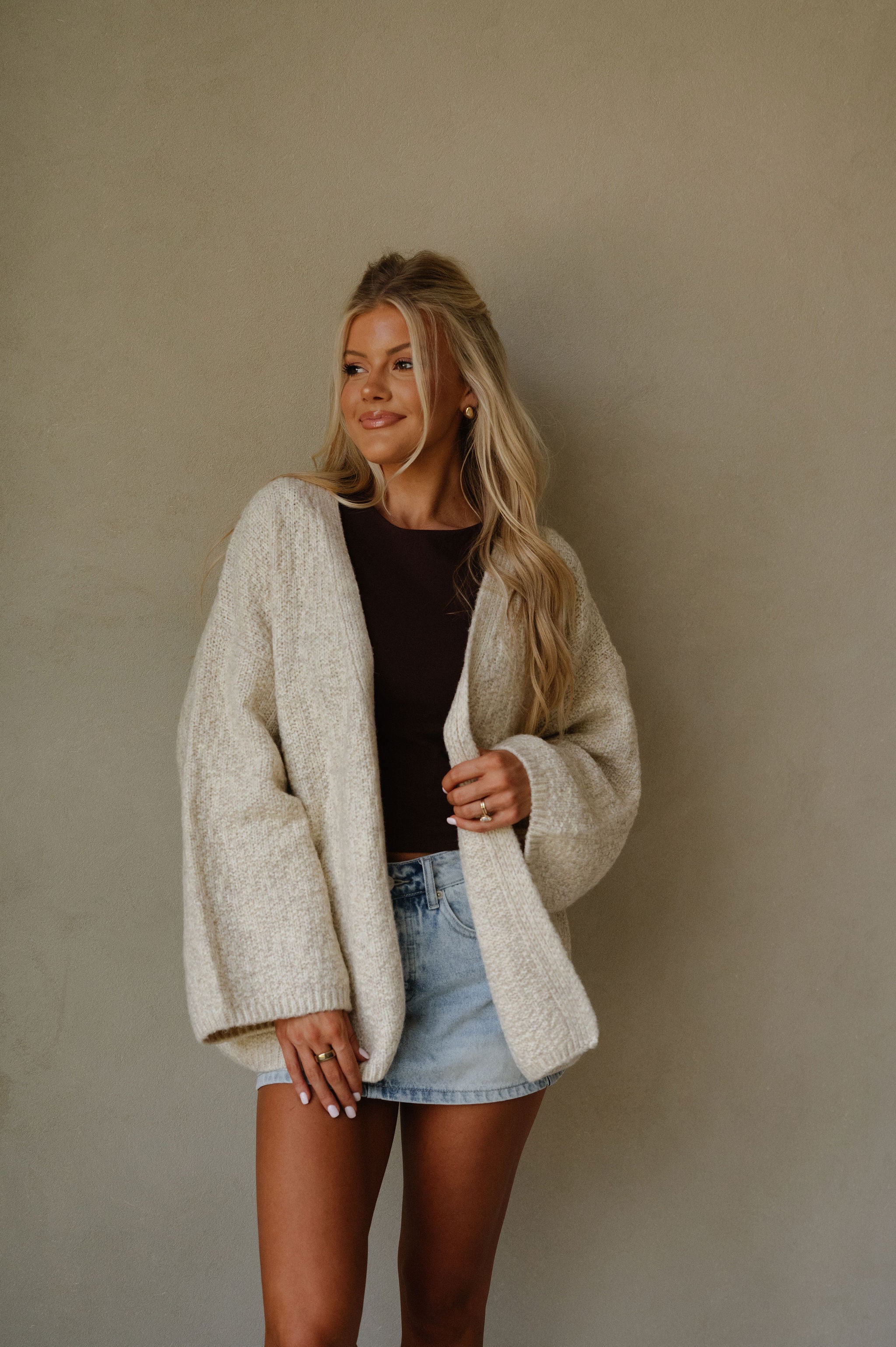 Romania Open Front Cardigan-Light Beige
