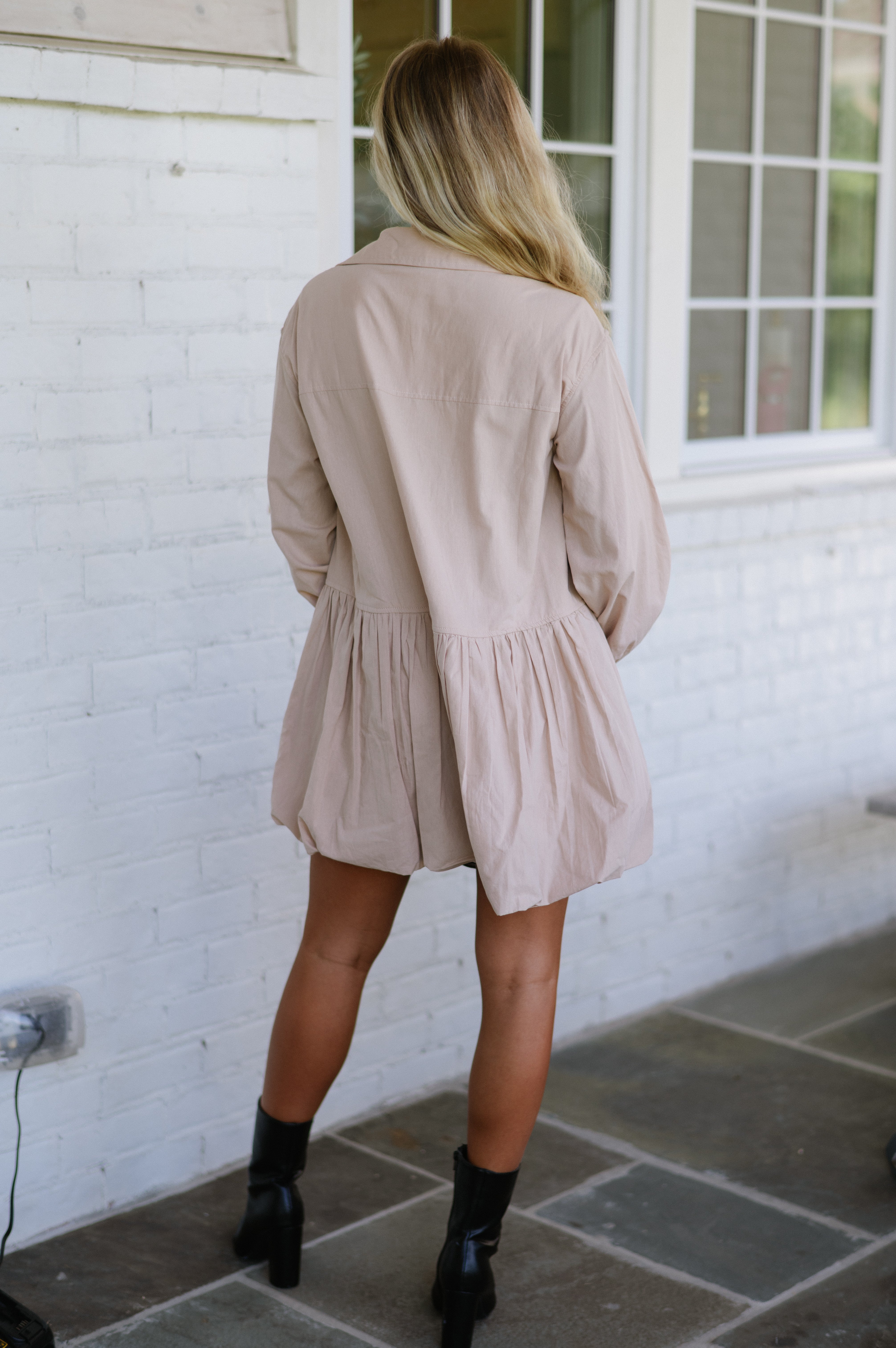 Forrest Bubble Hem Dress-Beige