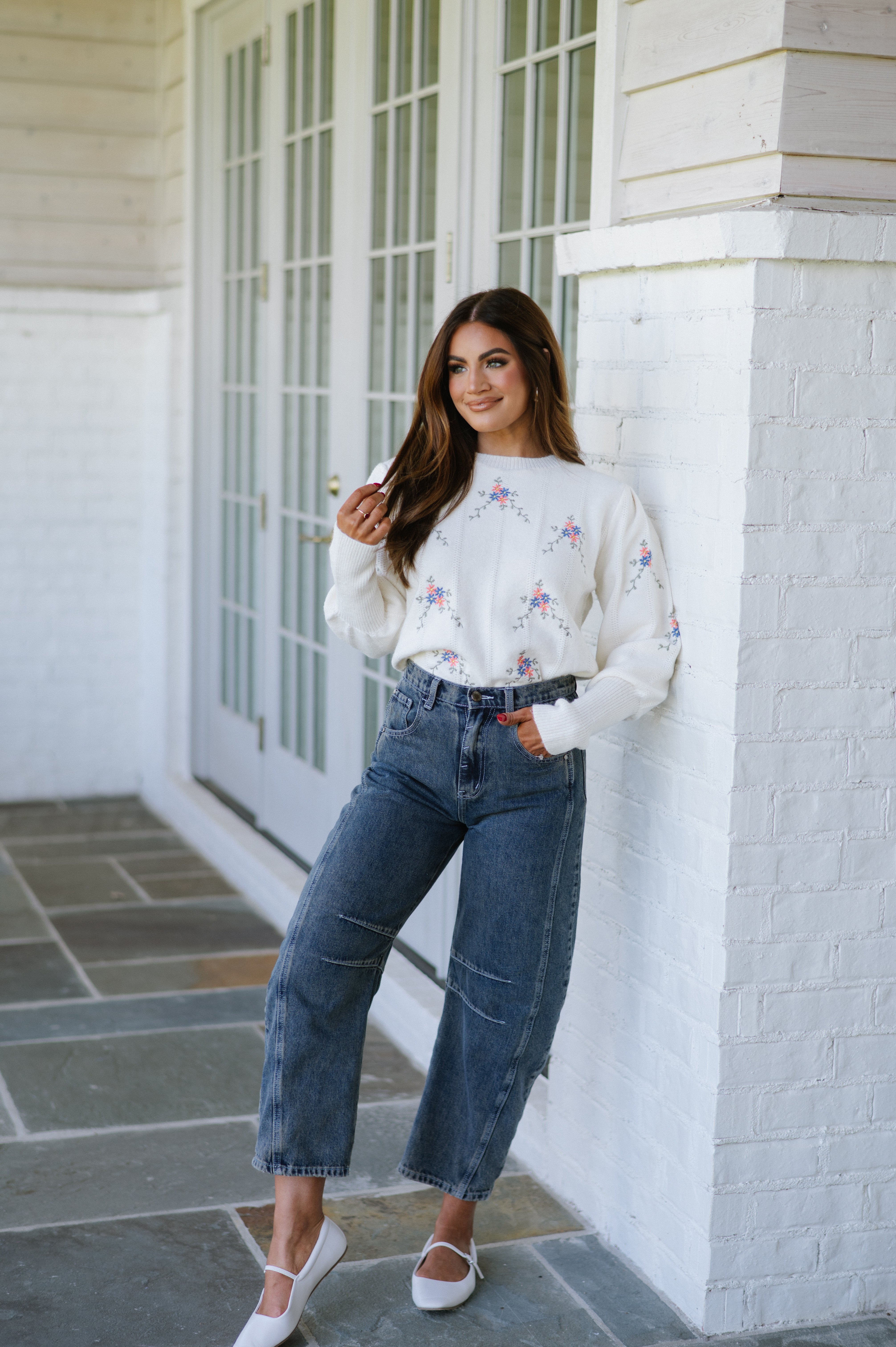 Floral Embroidered Sweater-Ivory