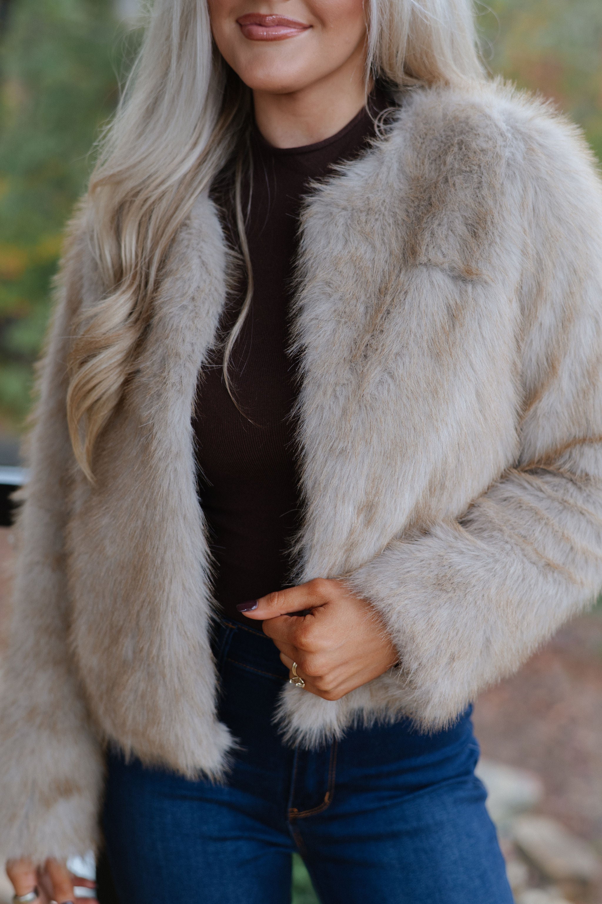 Violet Faux Fur Jacket-Taupe