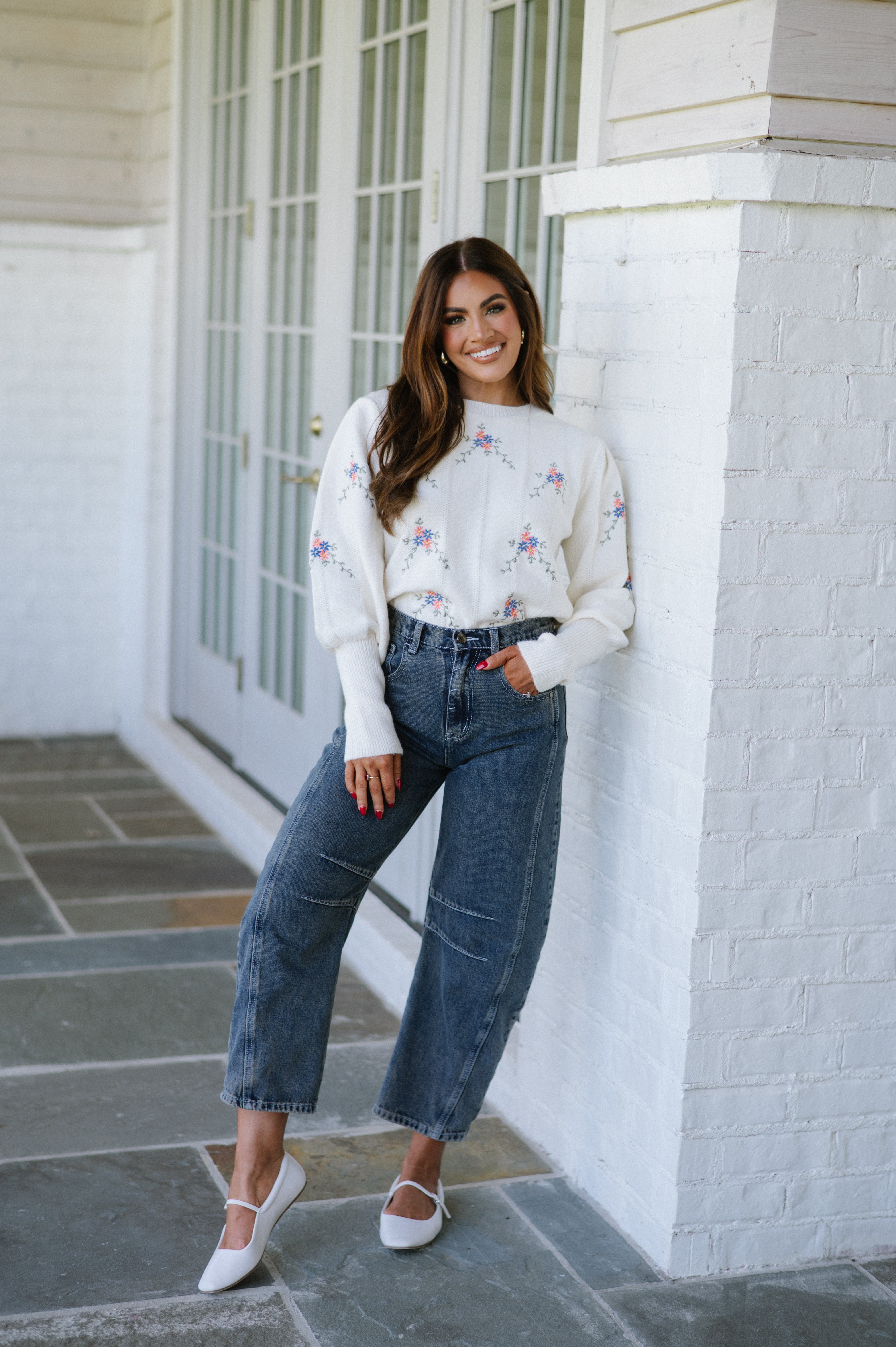 Floral Embroidered Sweater-Ivory