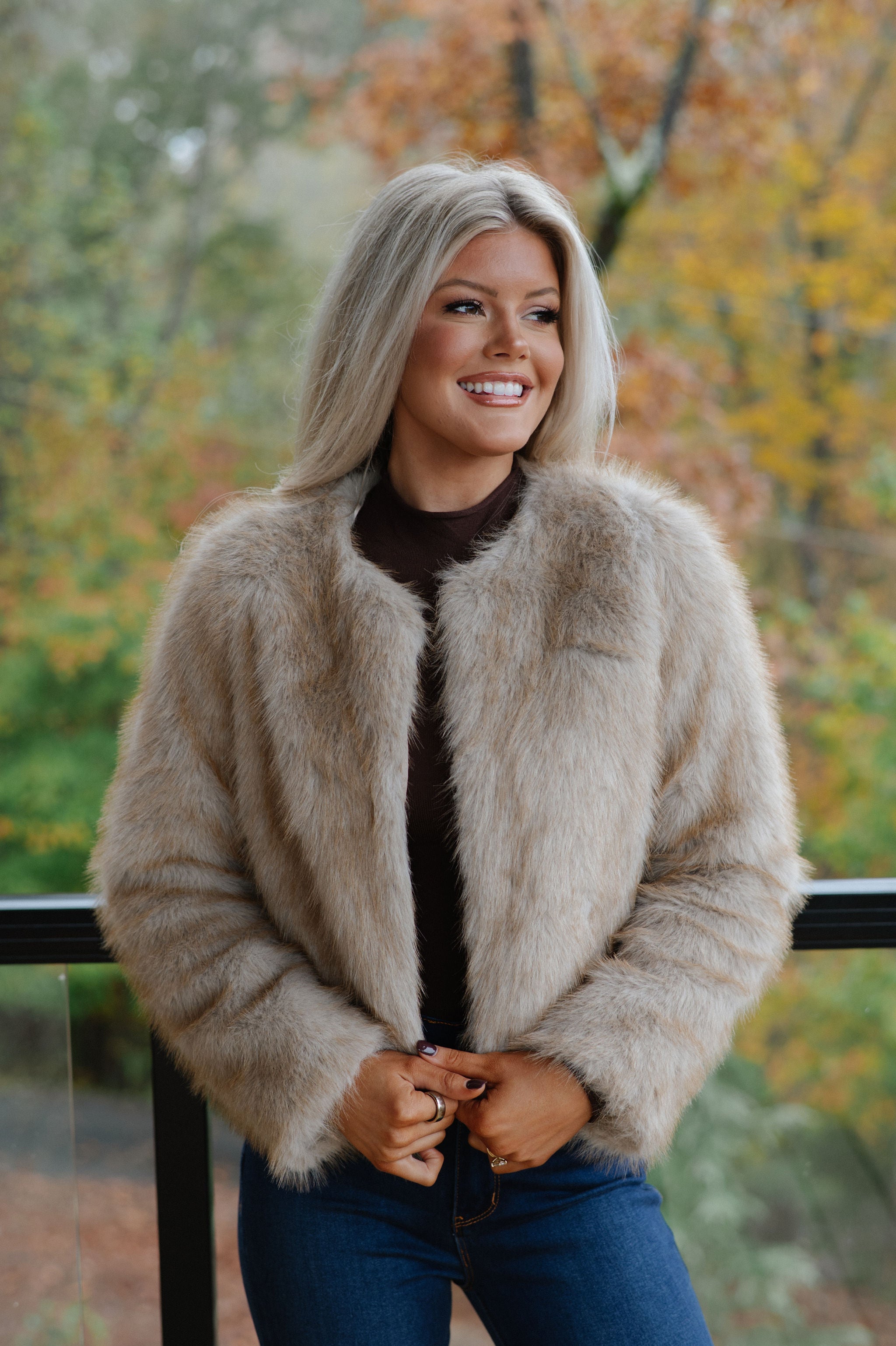 Violet Faux Fur Jacket-Taupe