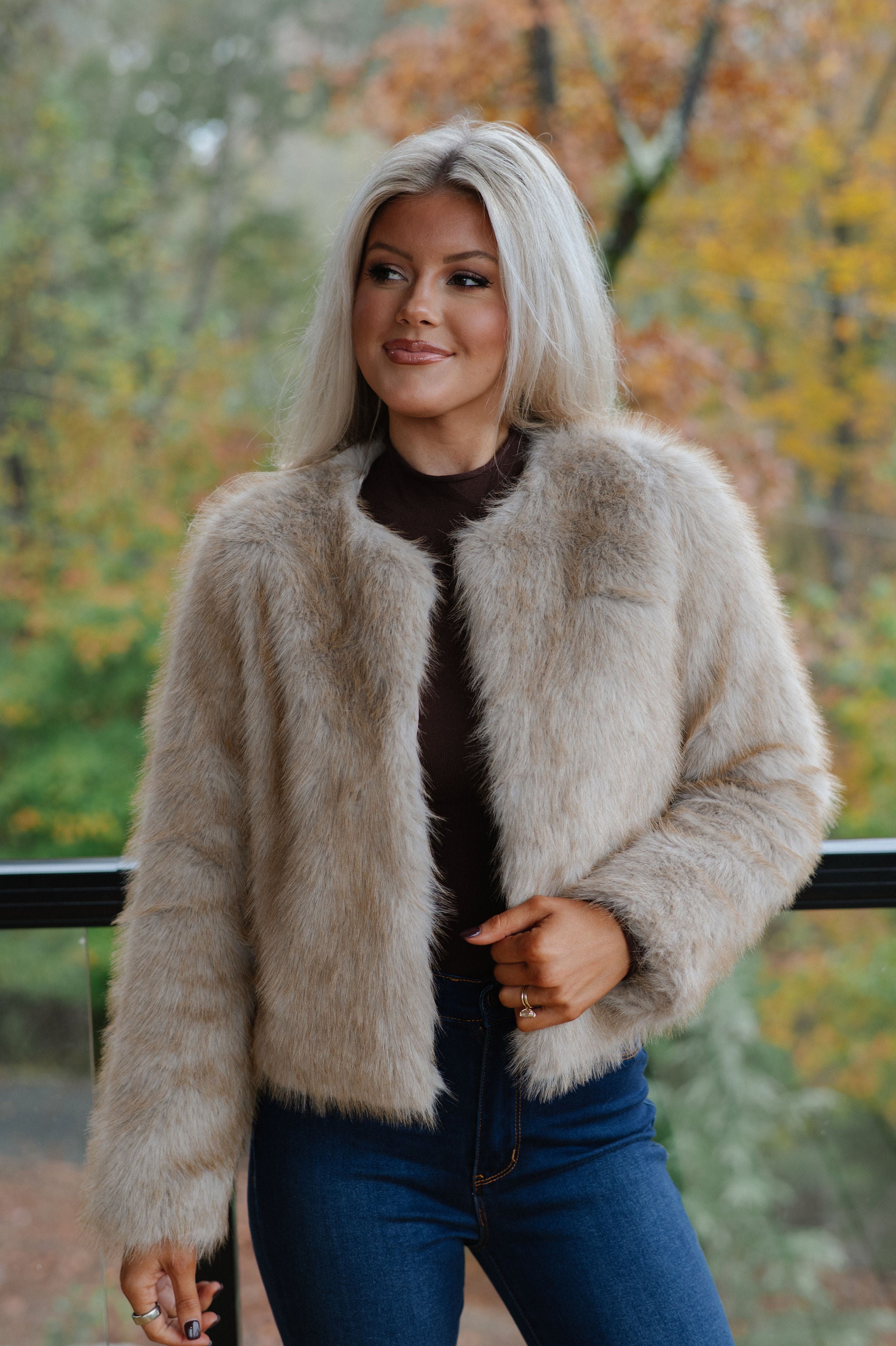Violet Faux Fur Jacket-Taupe