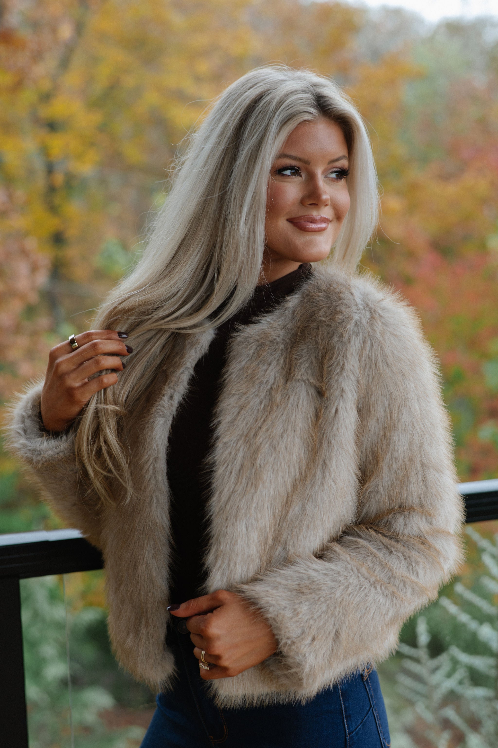 Violet Faux Fur Jacket-Taupe