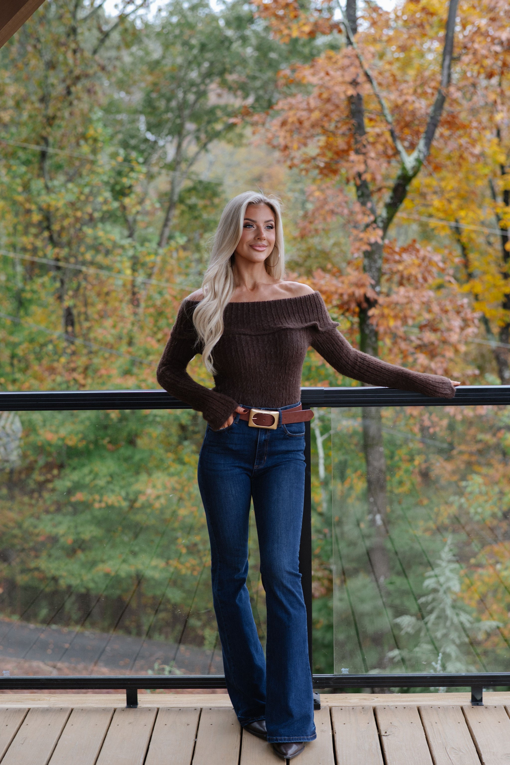 Malina OTS Sweater Top-Brown