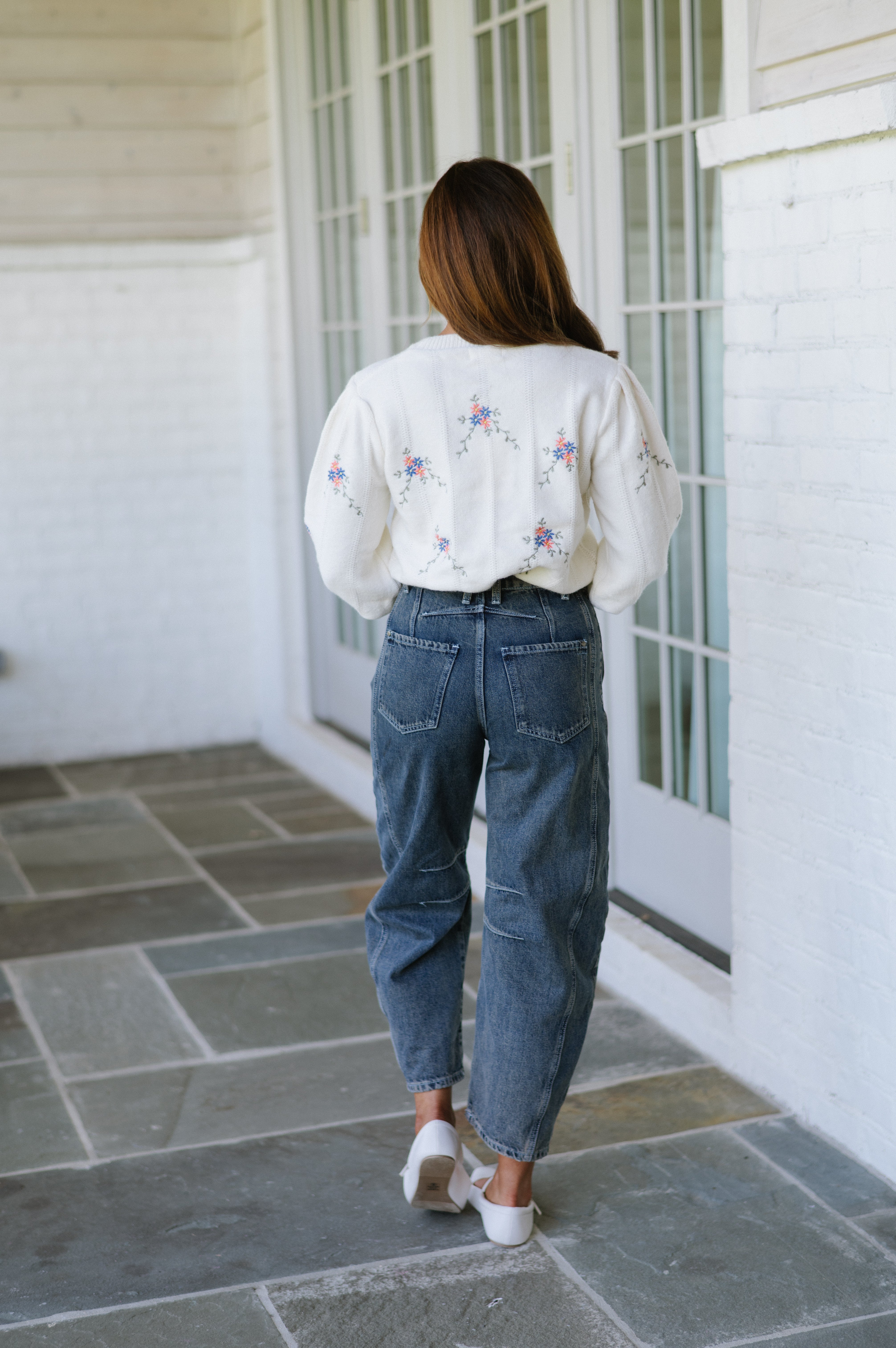 Floral Embroidered Sweater-Ivory