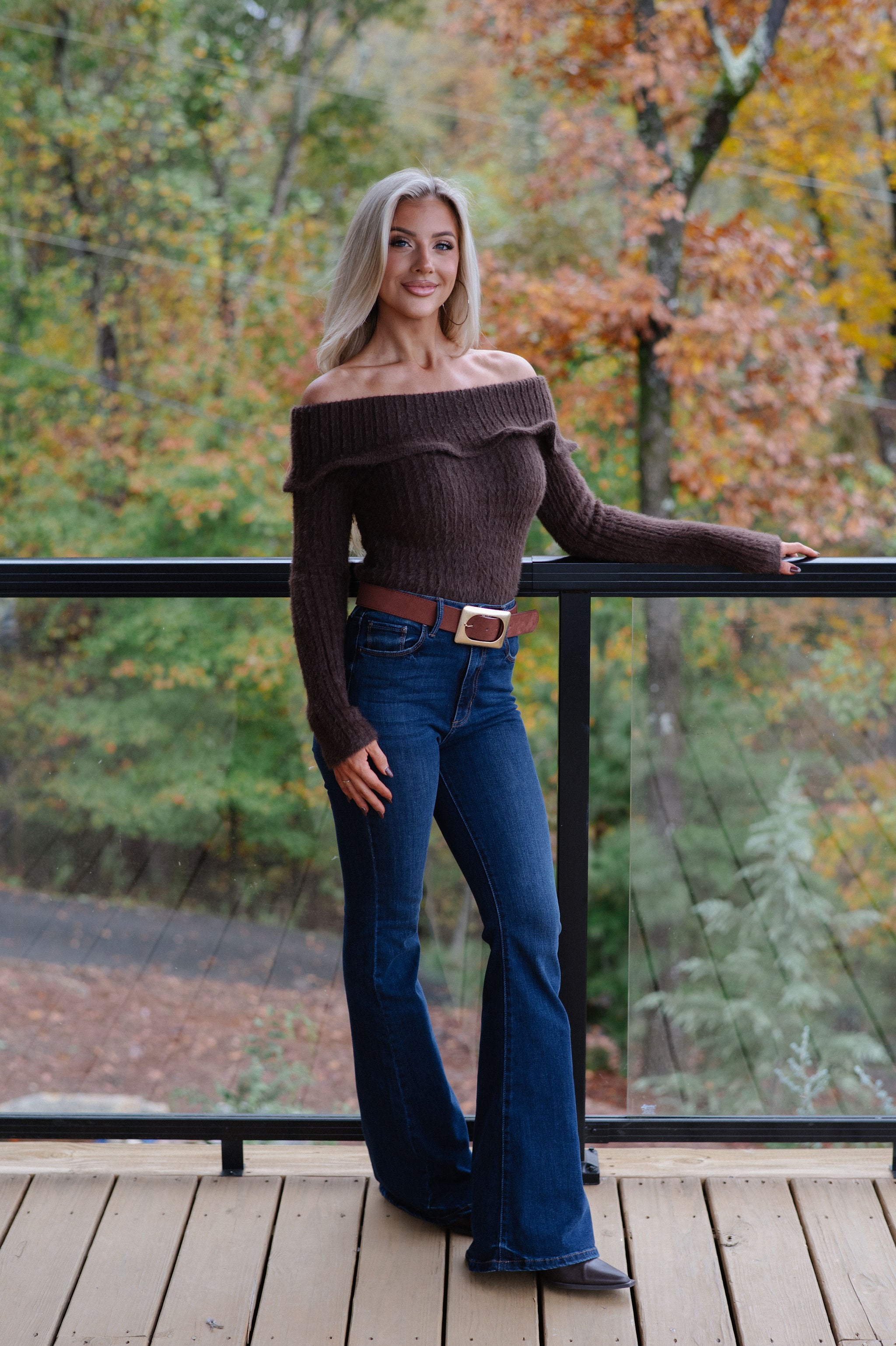 Malina OTS Sweater Top-Brown