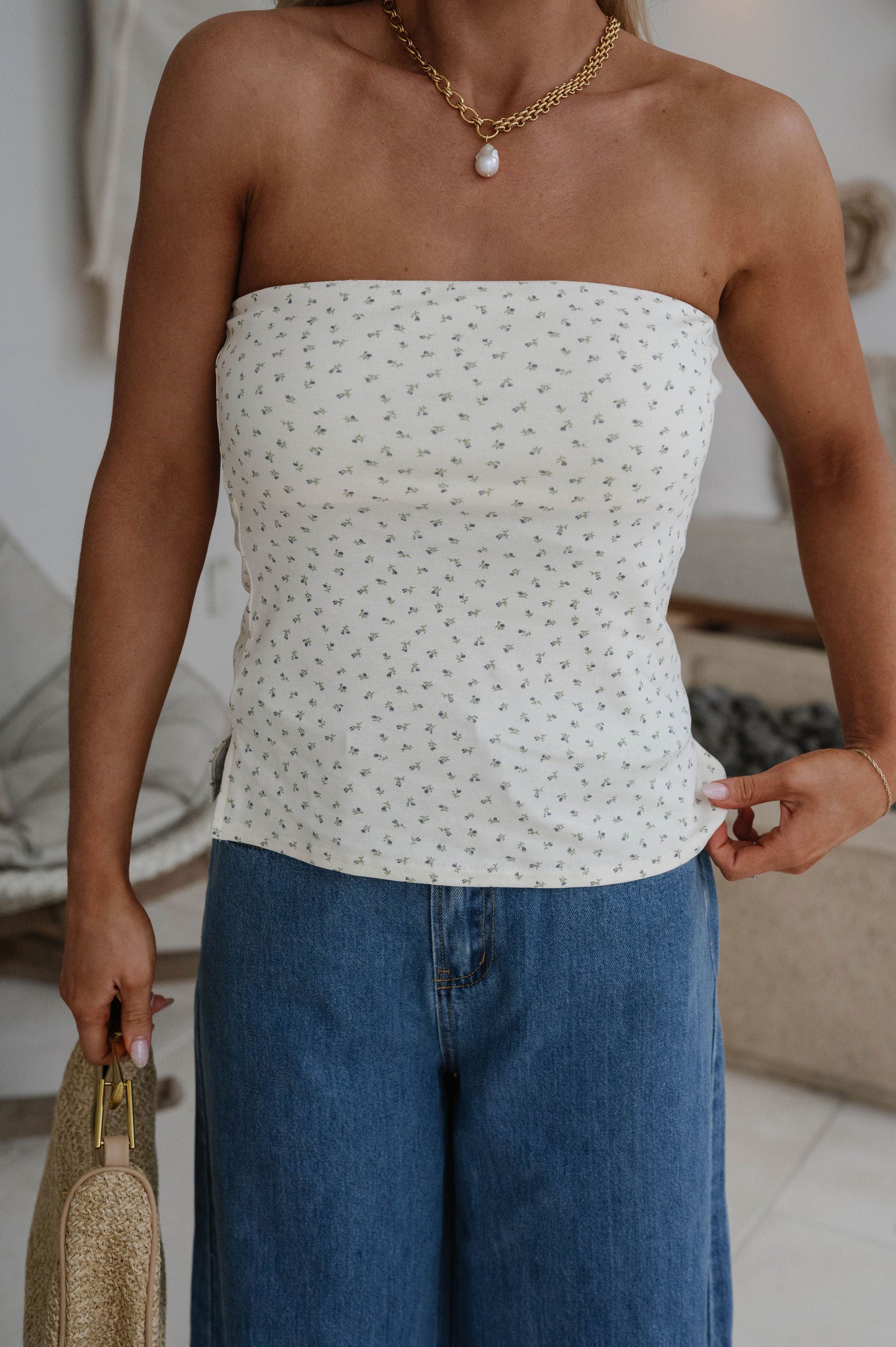 Felicity Floral Tube Top-Cream