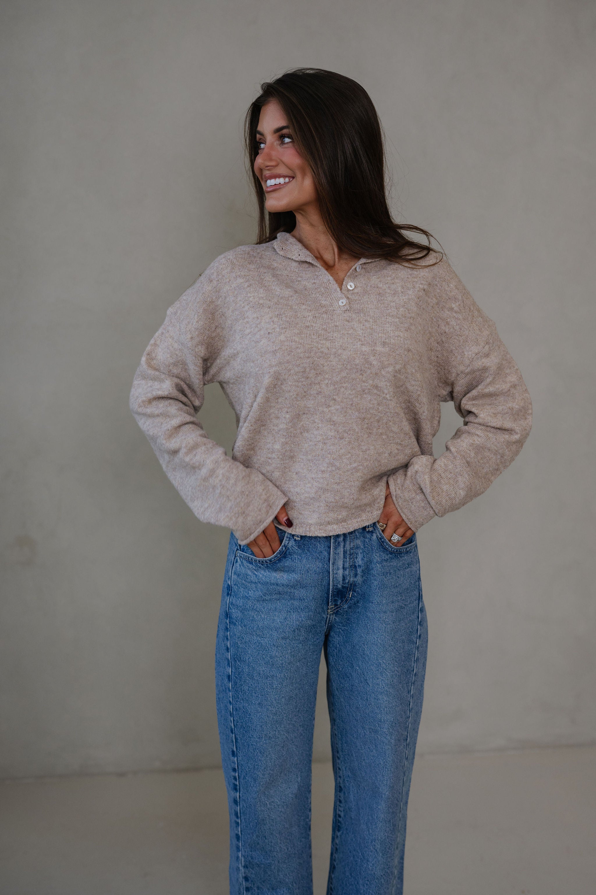 Candace Quarter Button Sweater-Mocha