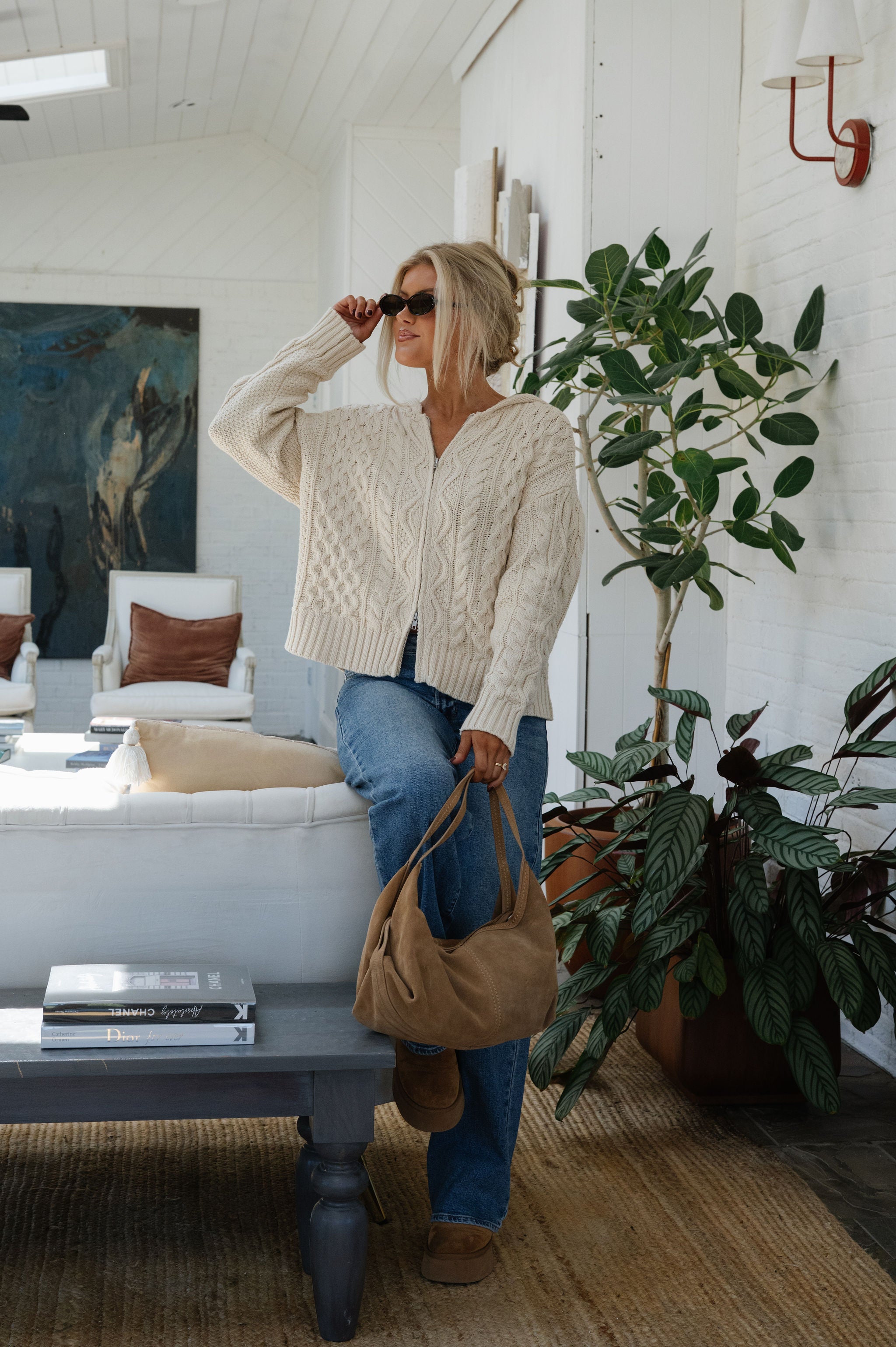 Sadie Cable Knit Cardigan-Cream