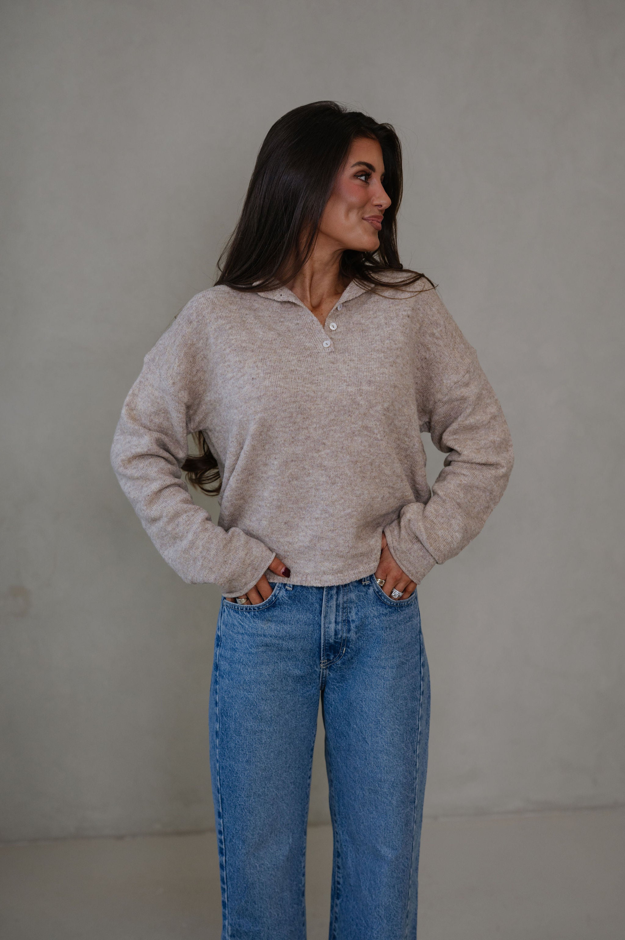 Candace Quarter Button Sweater-Mocha