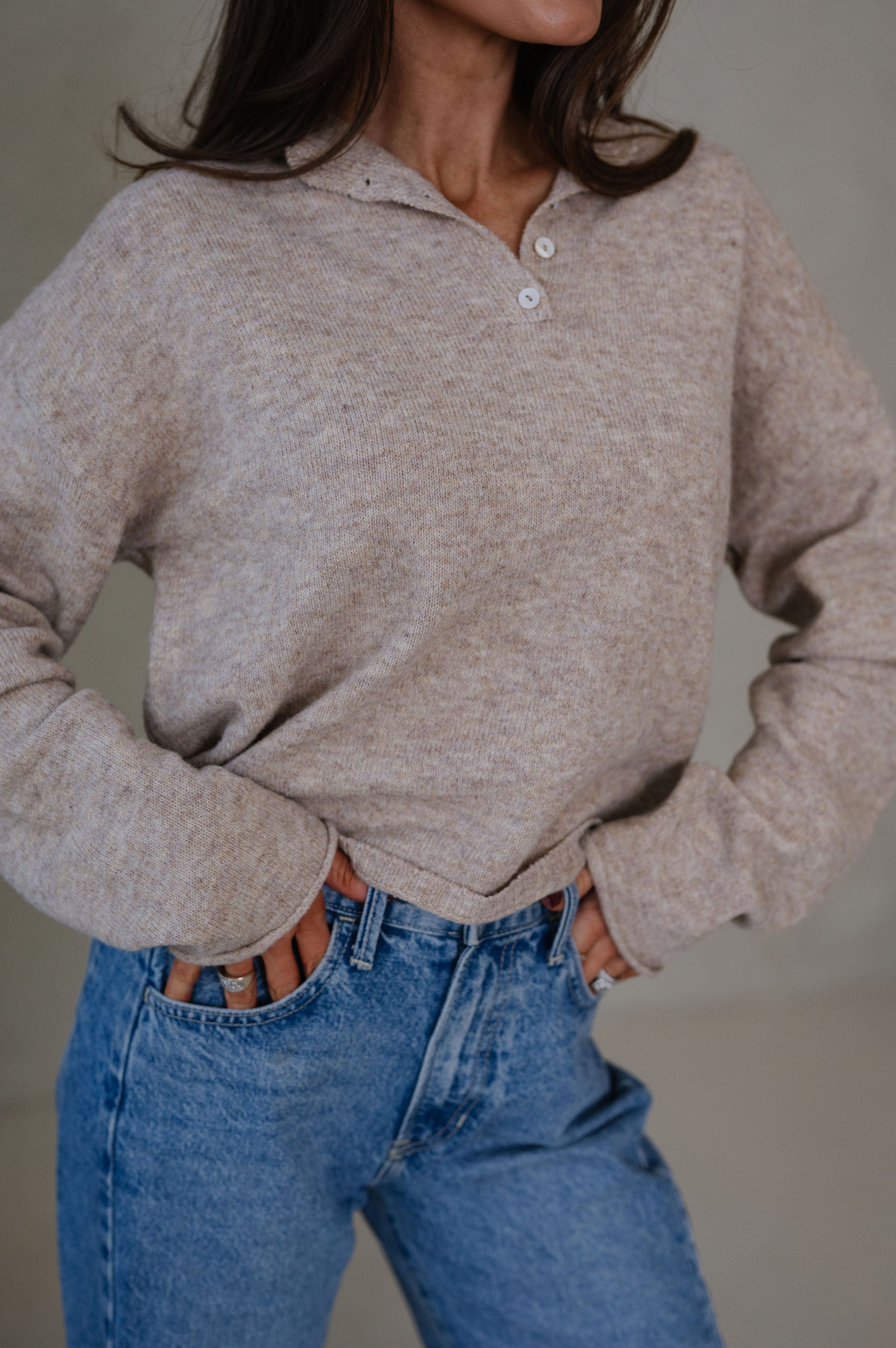 Candace Quarter Button Sweater-Mocha