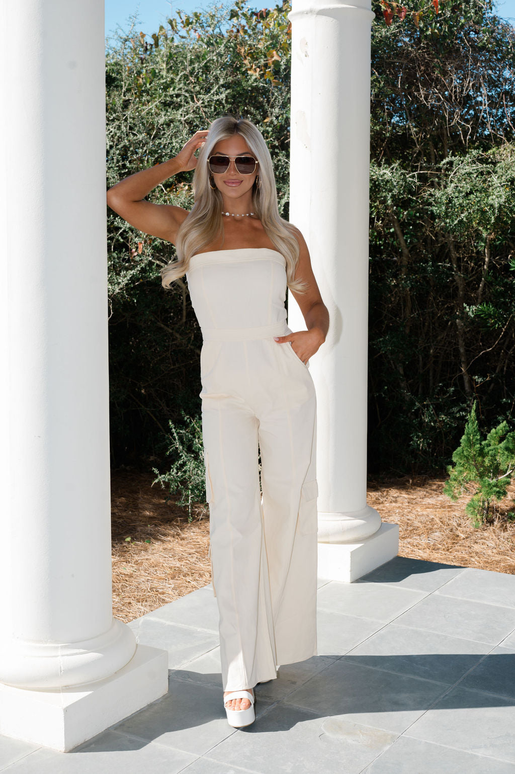 Strapless Utility Jumpsuit-Ivory