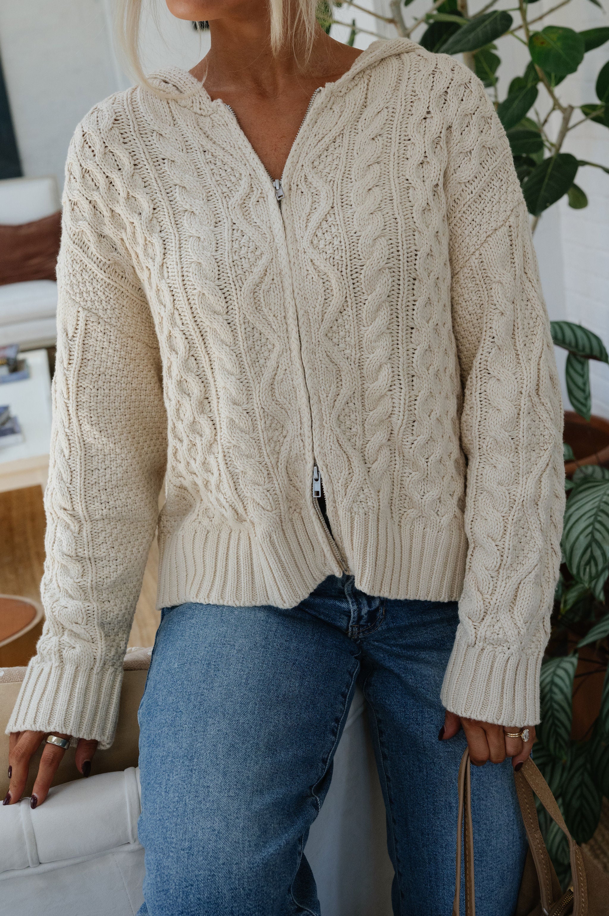 Sadie Cable Knit Cardigan-Cream