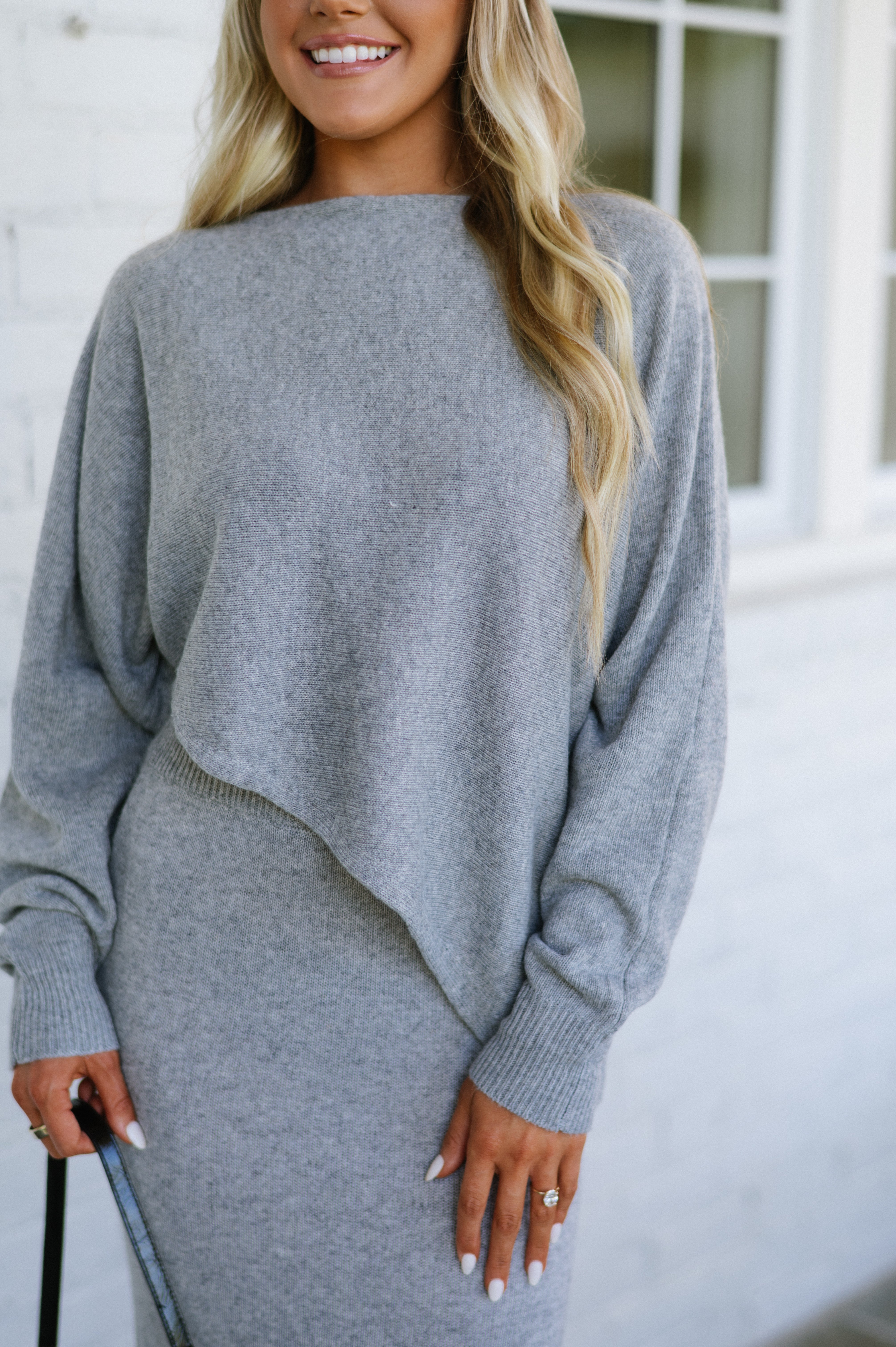 Colette Asymmetrical Sweater Set- Grey