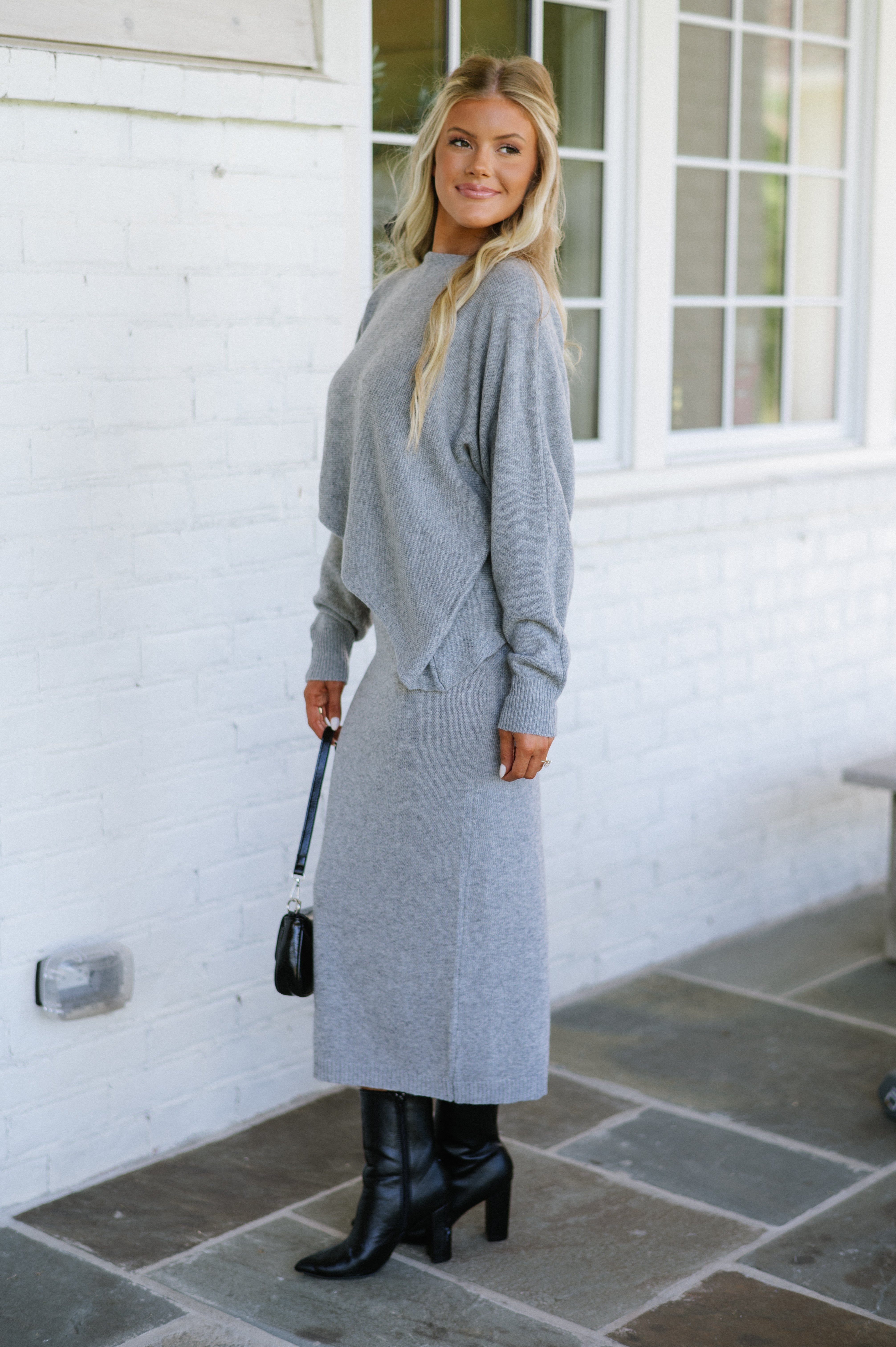 Colette Asymmetrical Sweater Set- Grey