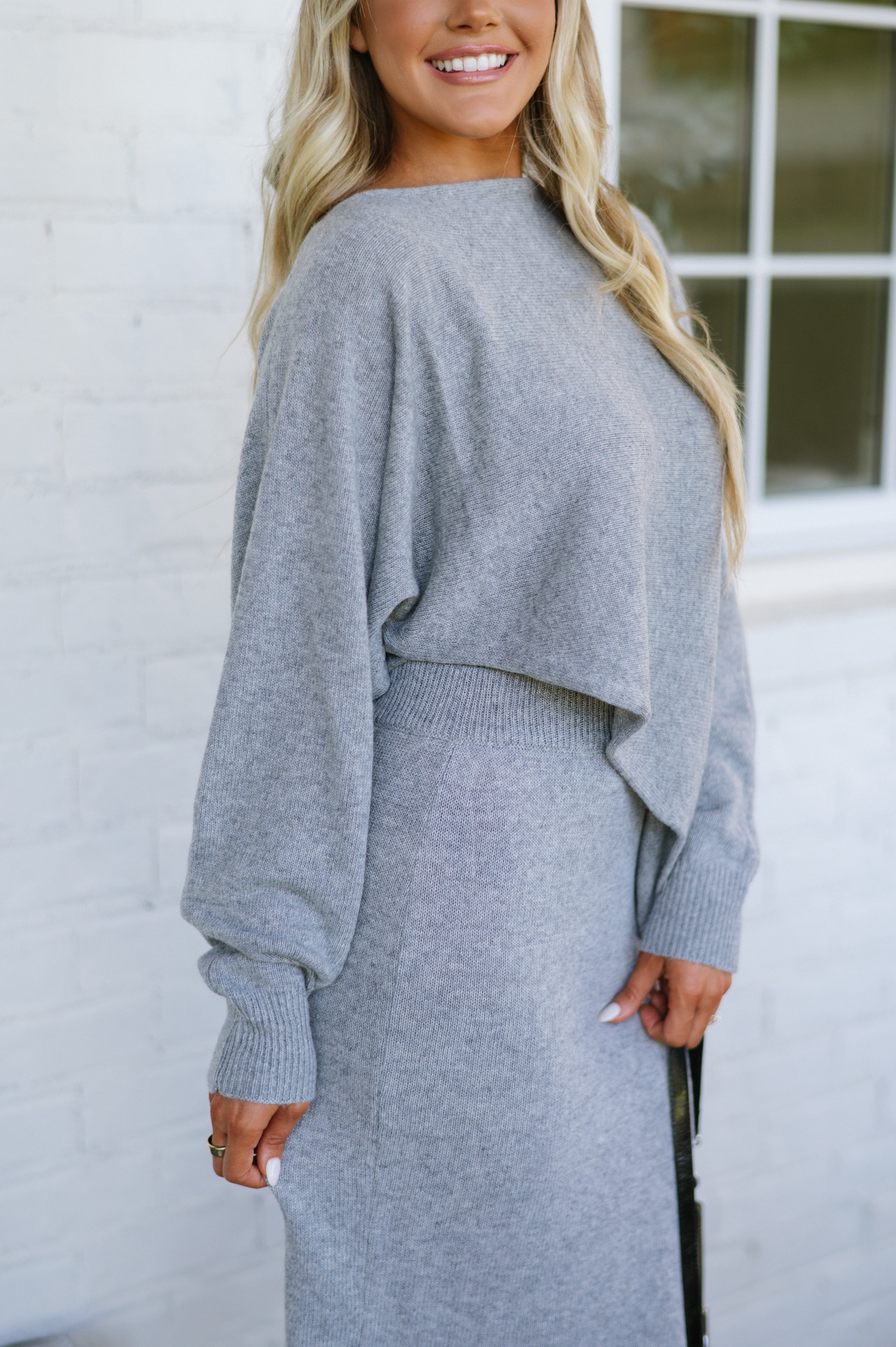 Colette Asymmetrical Sweater Set- Grey