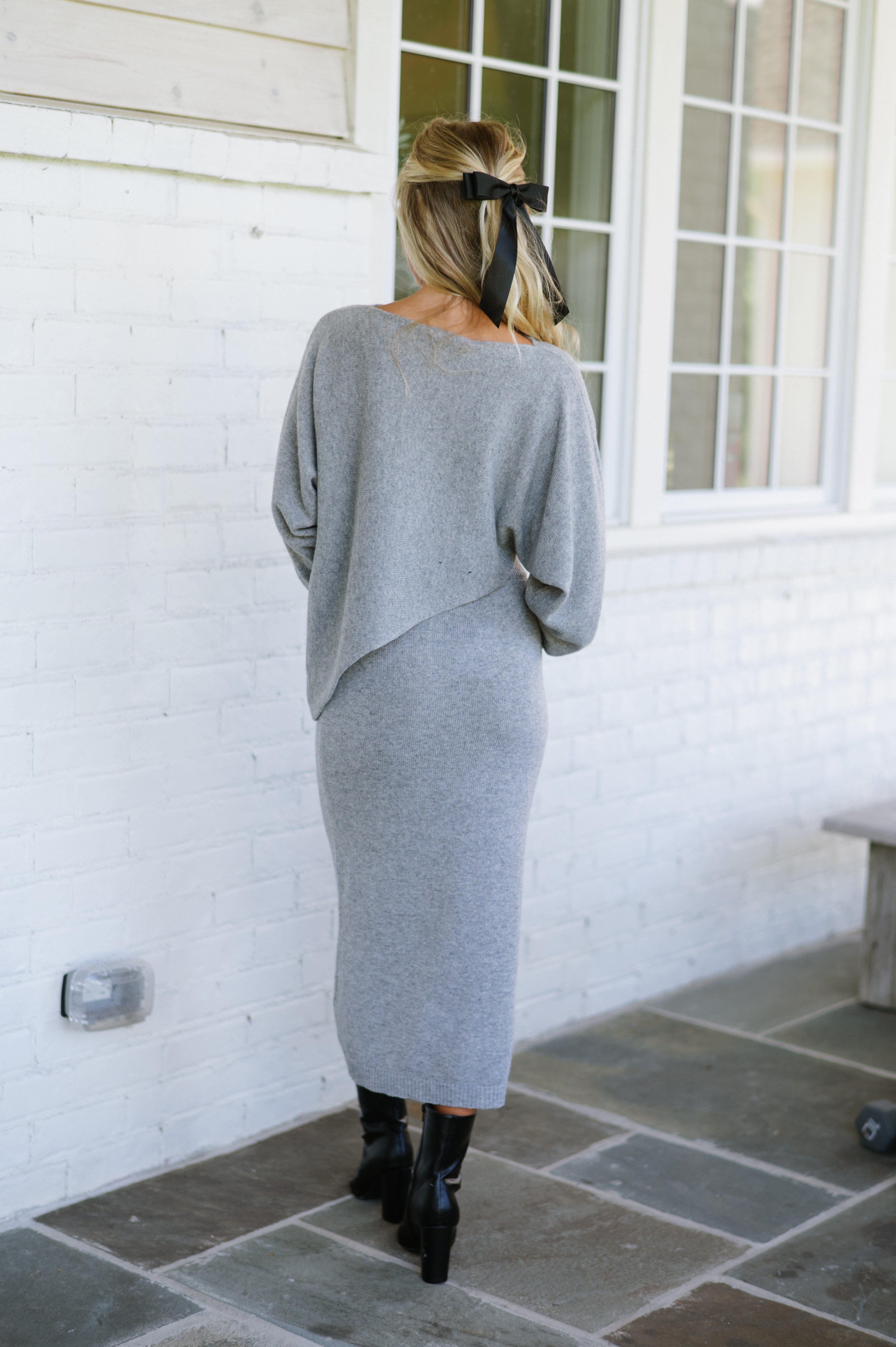 Colette Asymmetrical Sweater Set- Grey