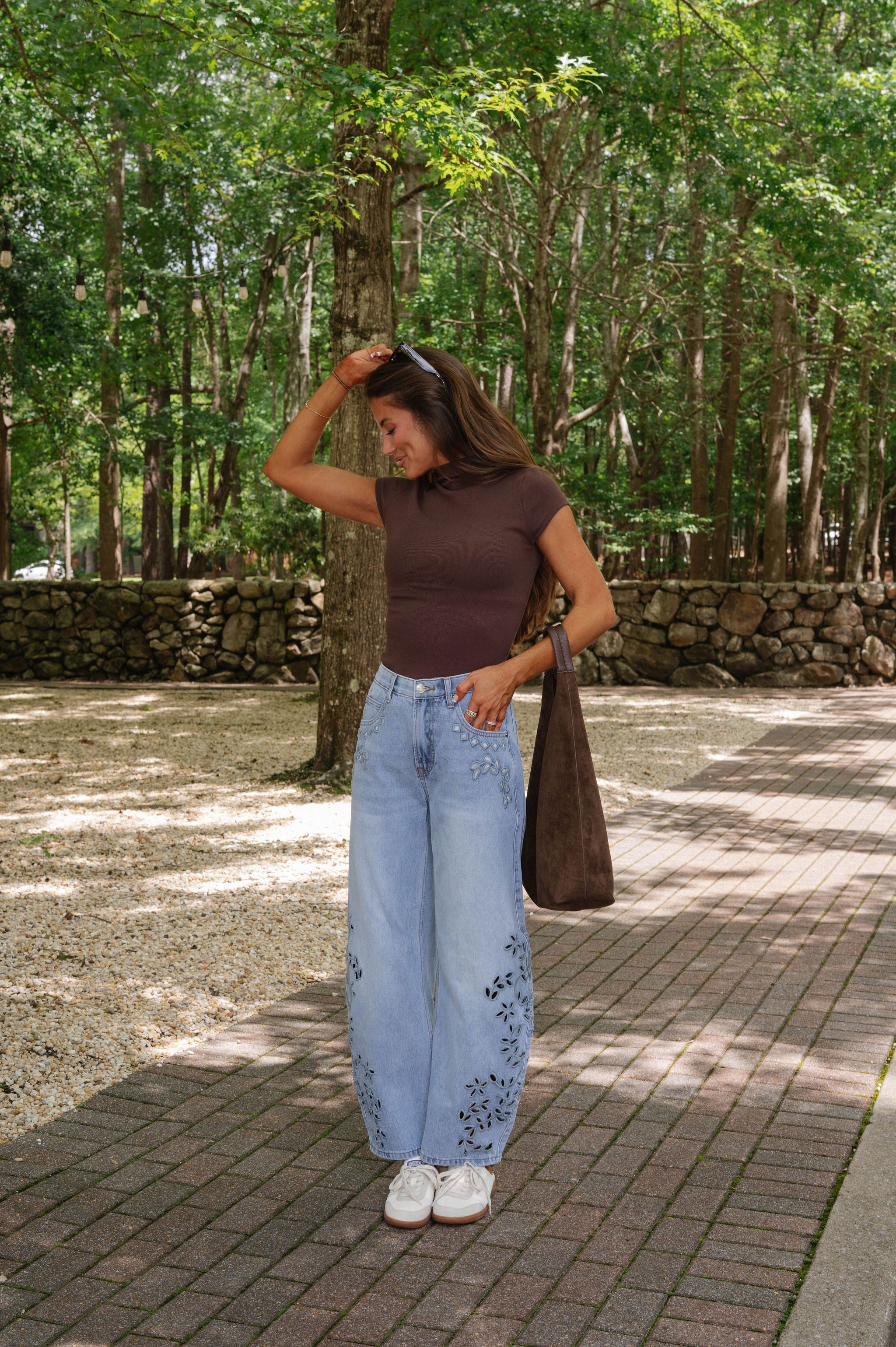Sage Embroidered Curve Barrel-Light Denim