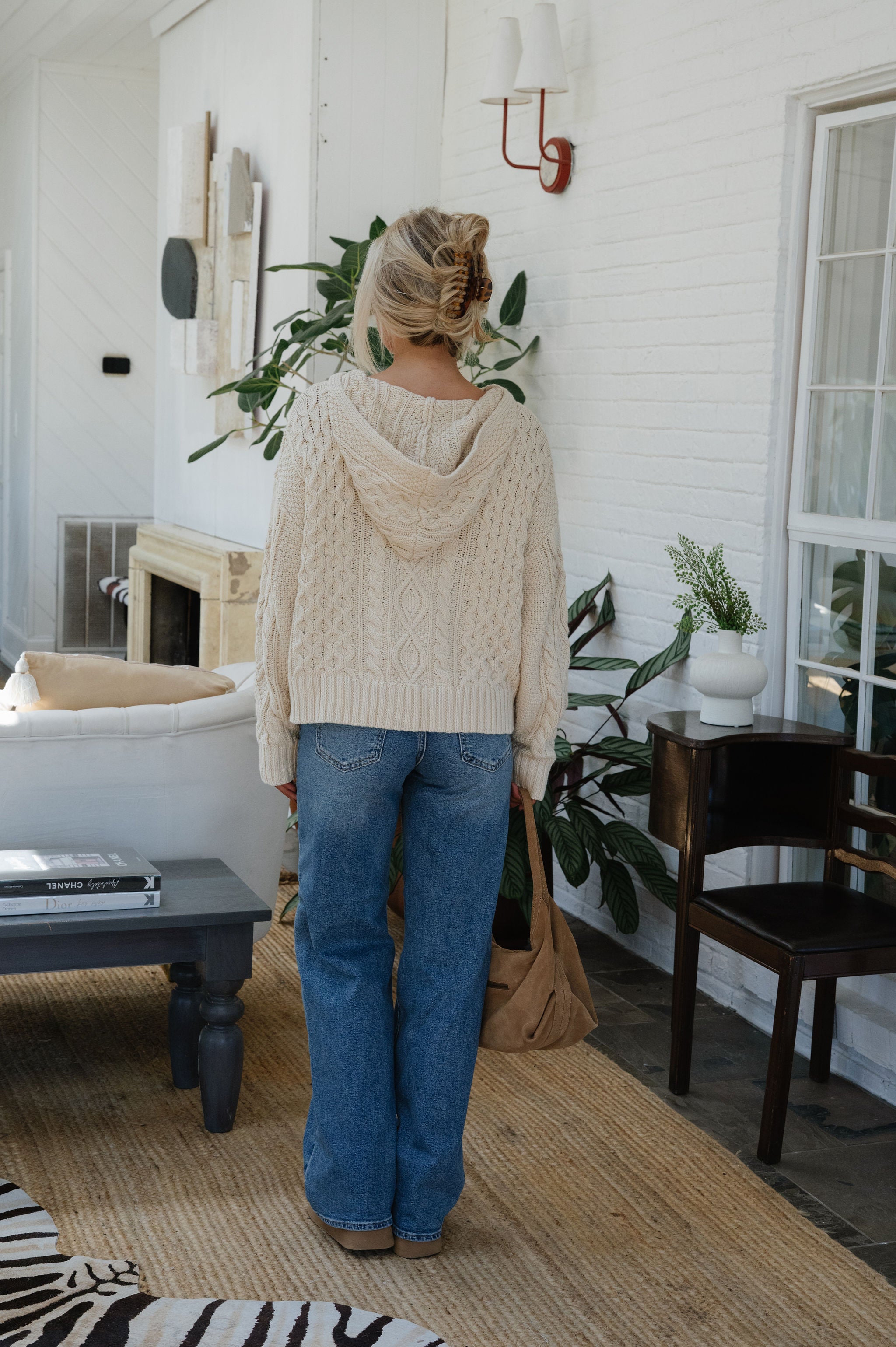 Sadie Cable Knit Cardigan-Cream