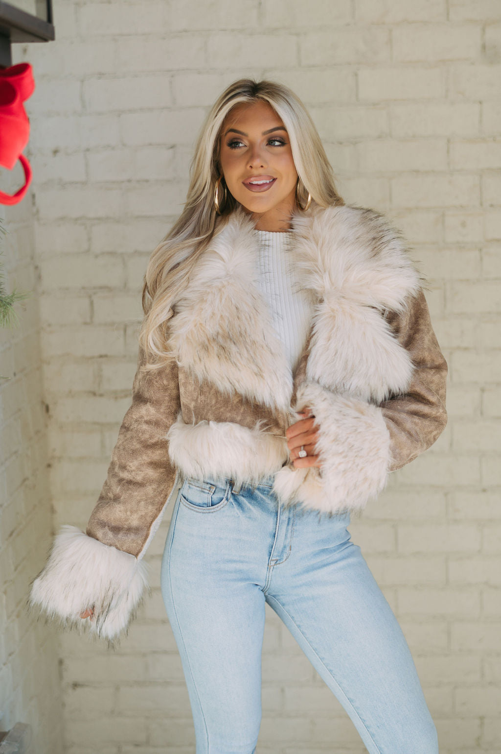 Taupe faux outlet fur jacket