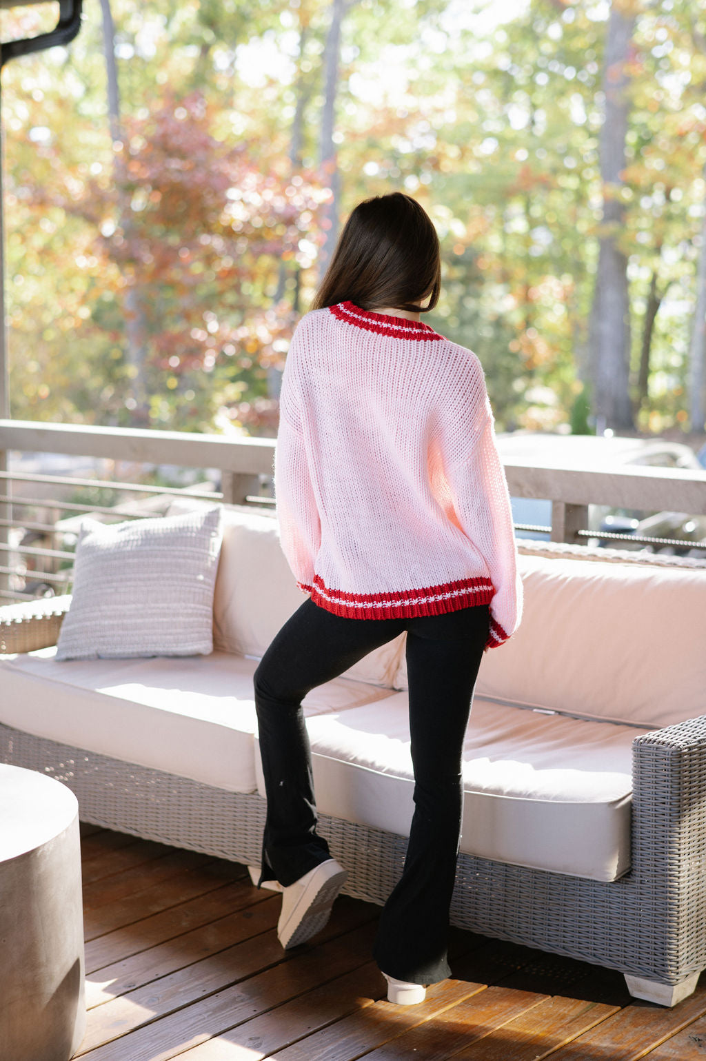 Cherry Ribbon Knit Sweater-Light Pink