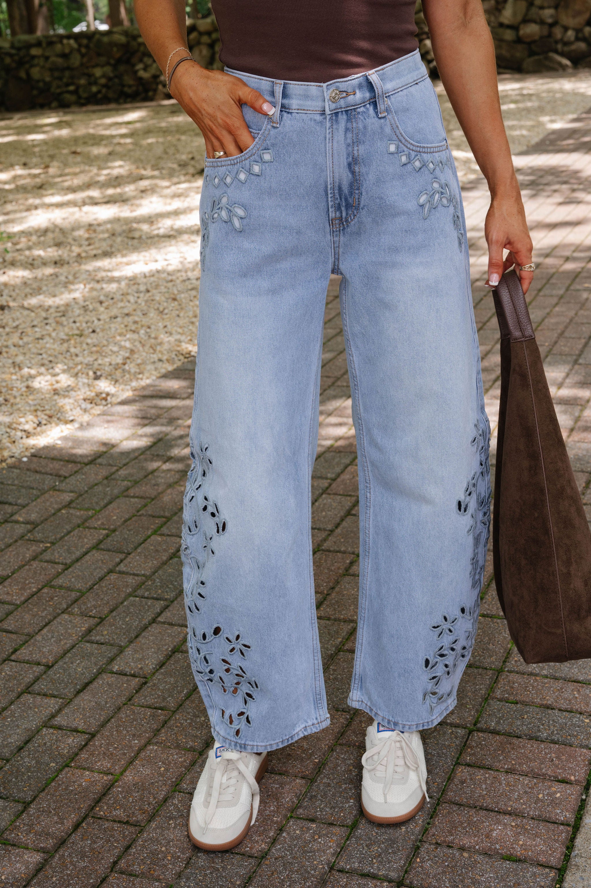 Sage Embroidered Curve Barrel-Light Denim