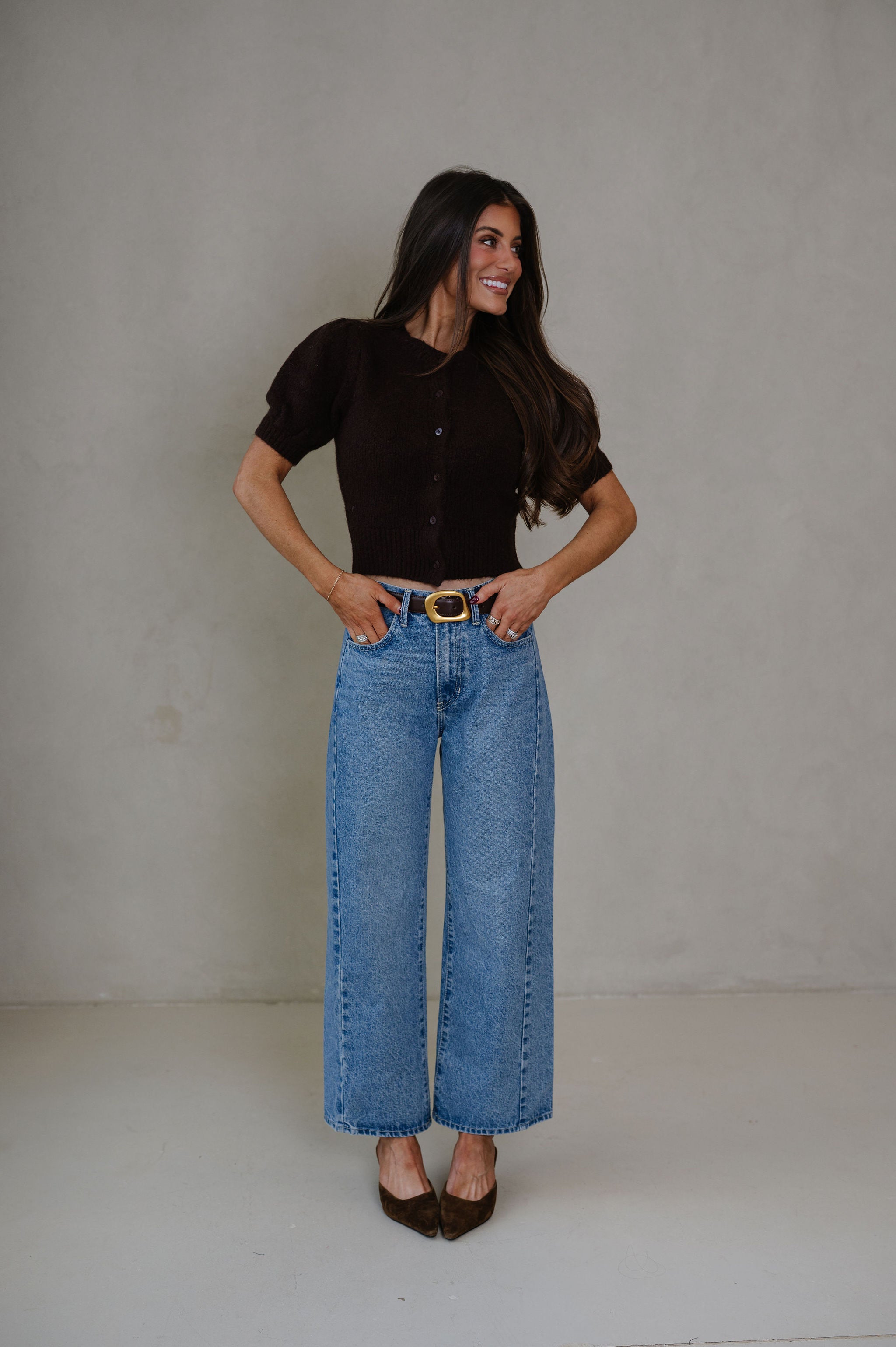 June Knit Cardigan Top-Dark Brown