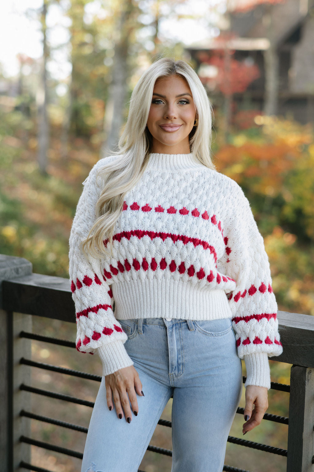 Color Popped Sweater-Cream/Red