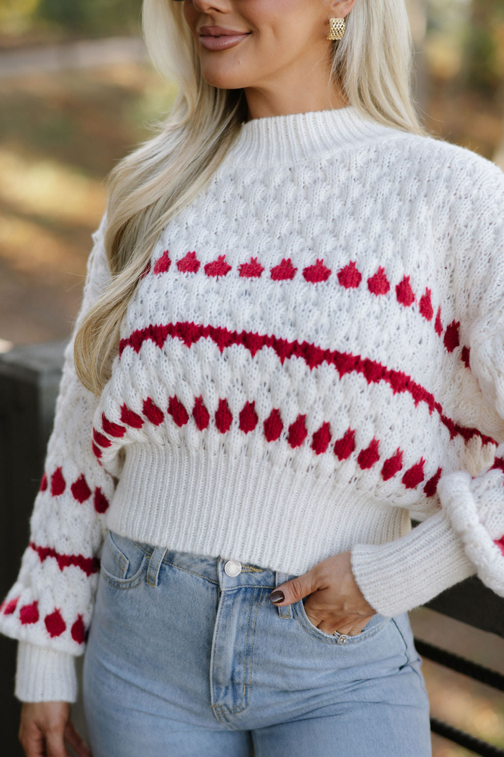 Color Popped Sweater-Cream/Red