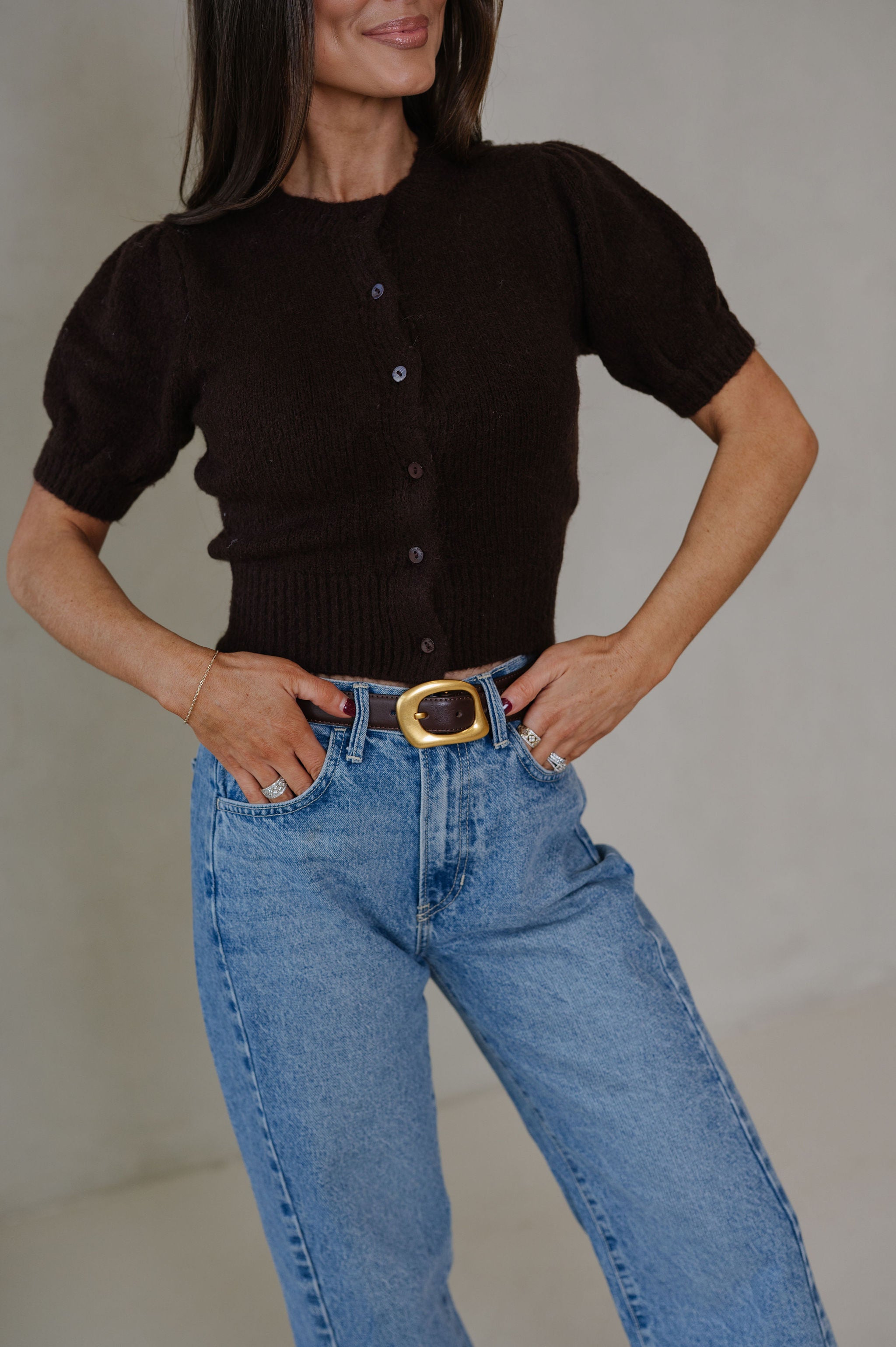 June Knit Cardigan Top-Dark Brown