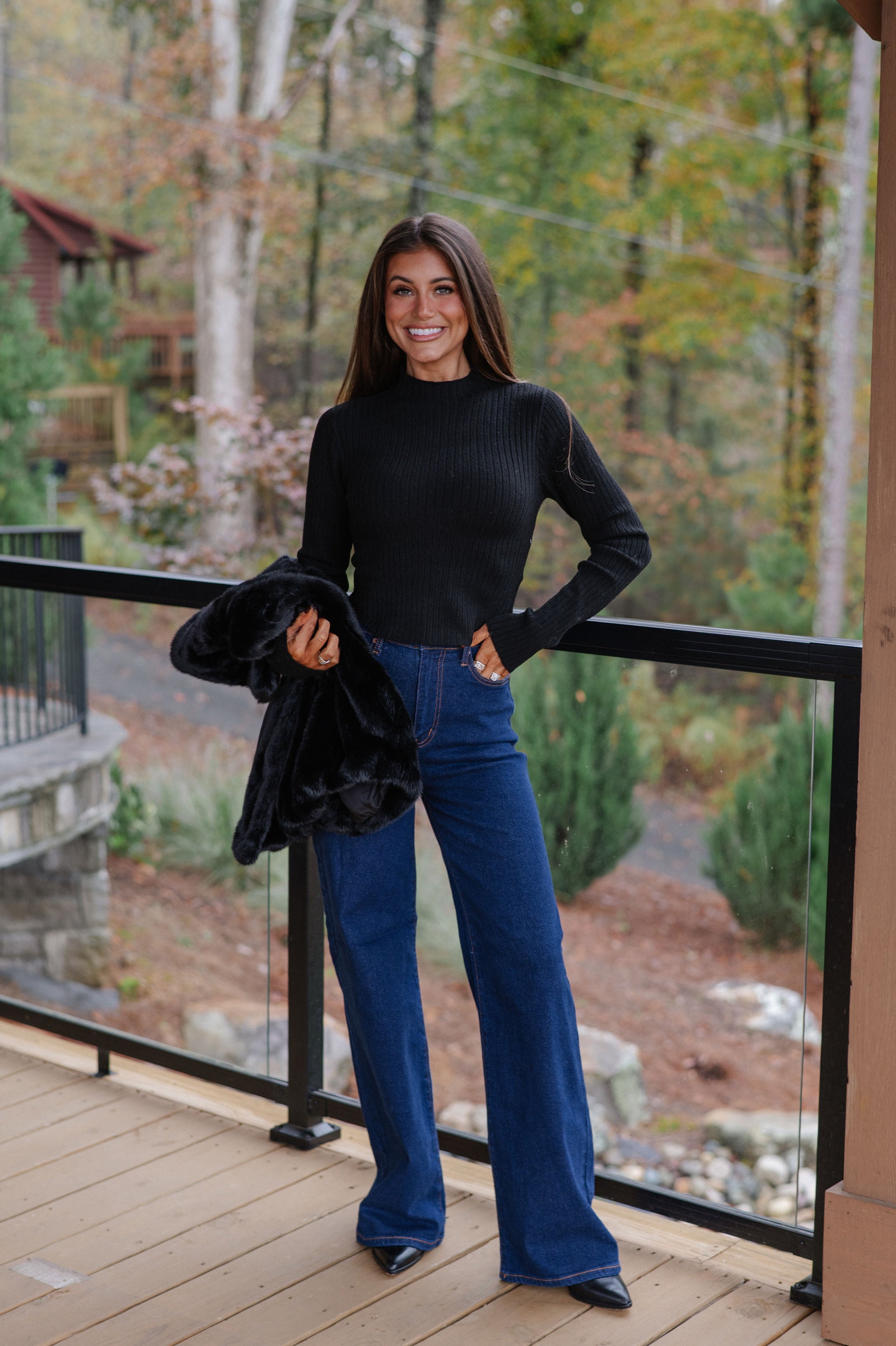 Tilly Ribbed Mock Neck Sweater-Black