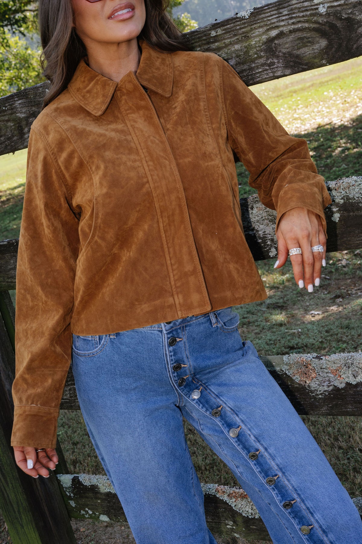 Faux Suede Collar Jacket-Camel