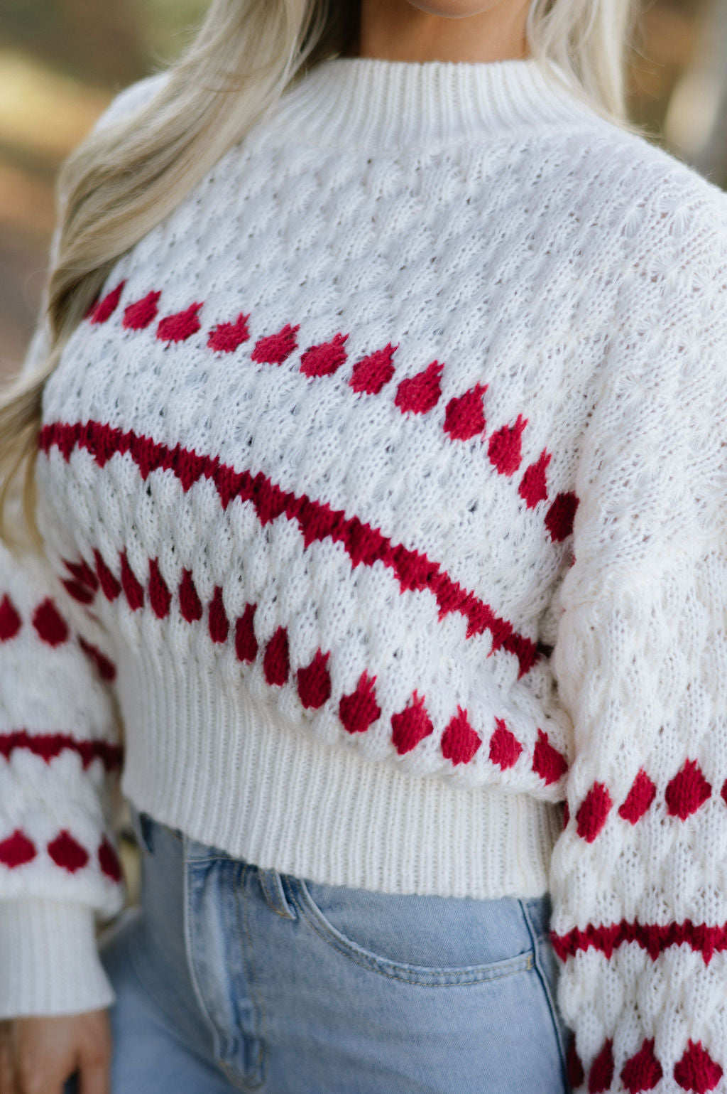 Color Popped Sweater-Cream/Red