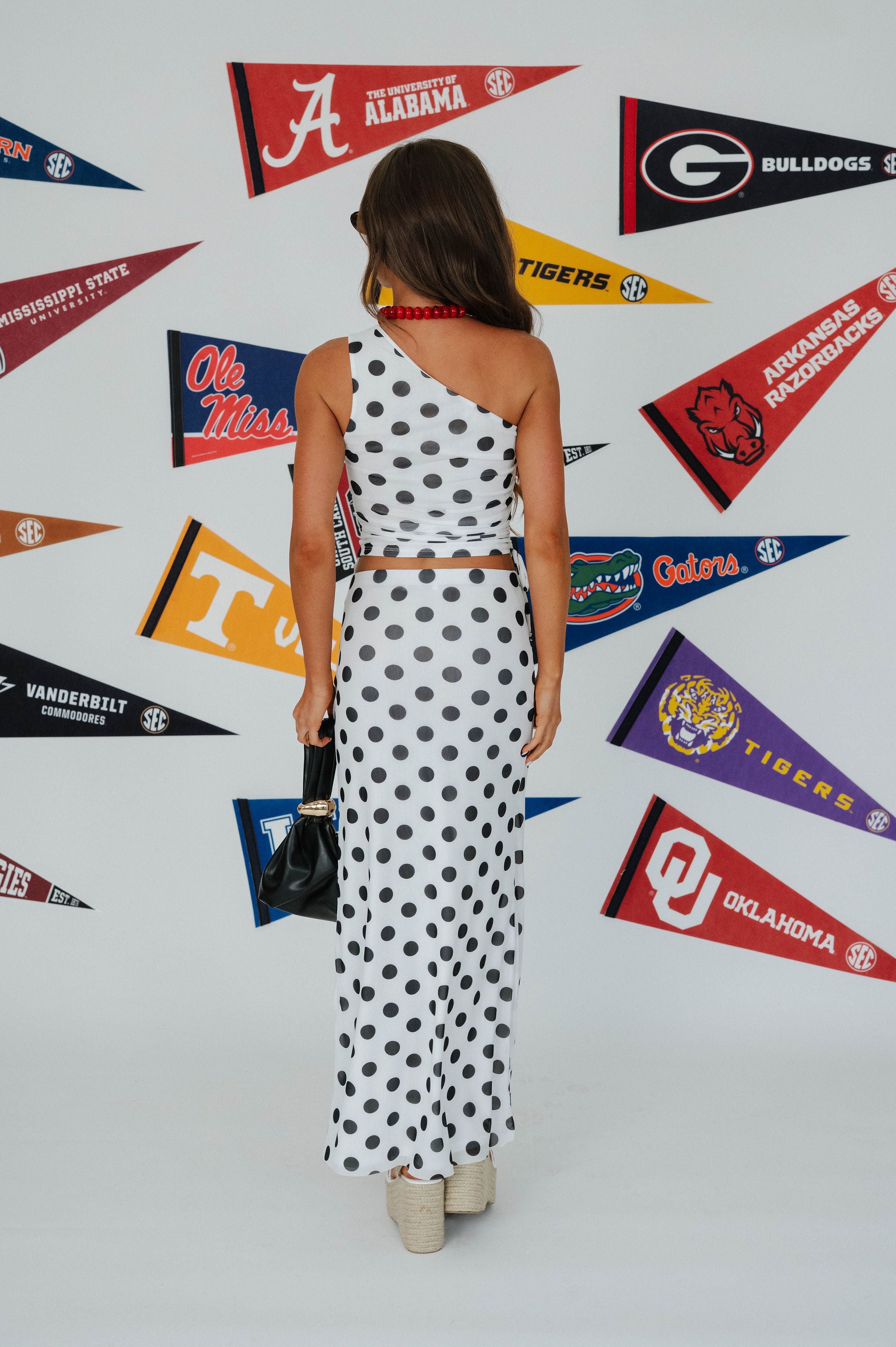 Polka Dot Mesh Skirt Set-White/Black