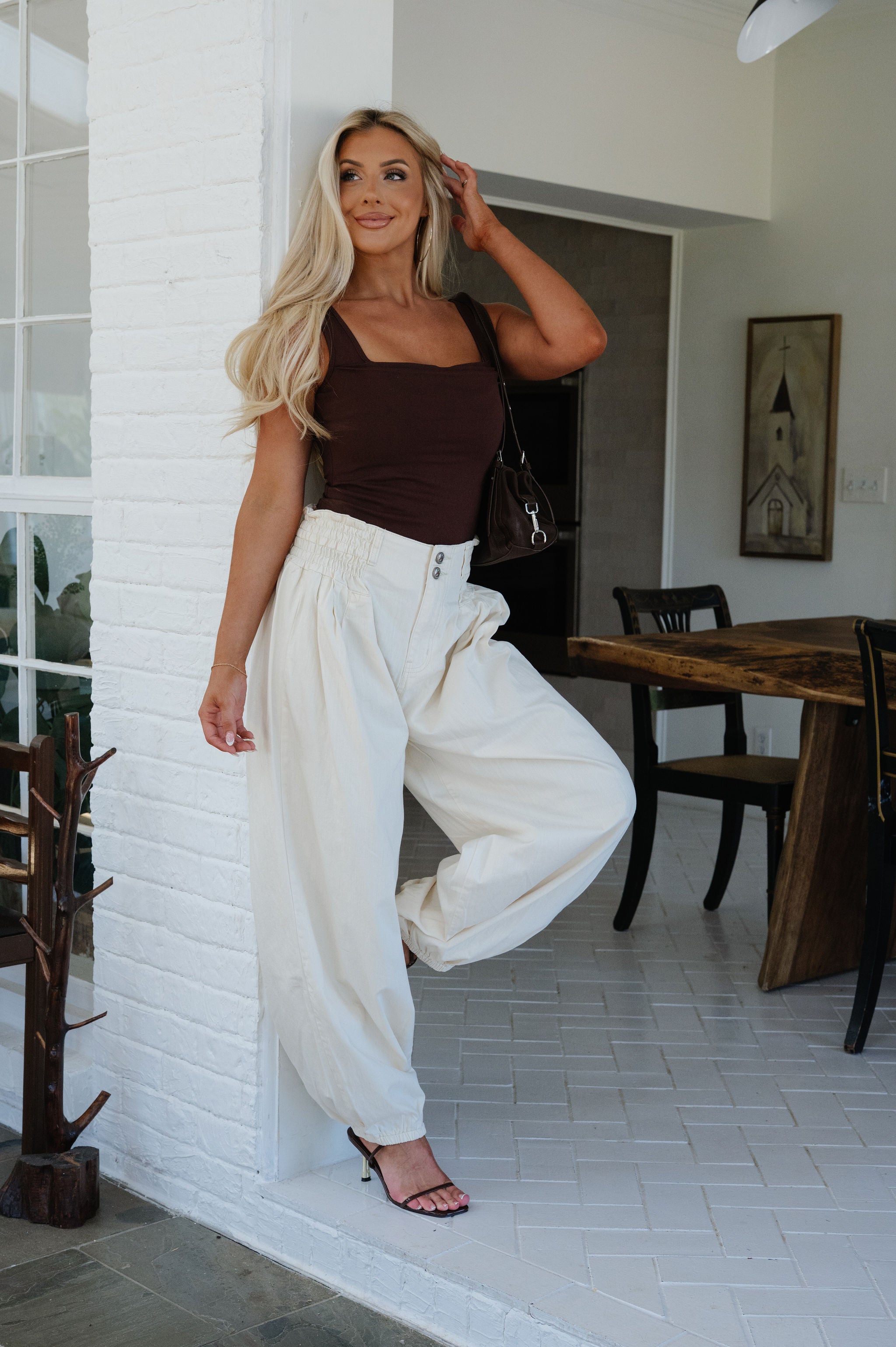 Lia Square Neck Tank Top-Brown