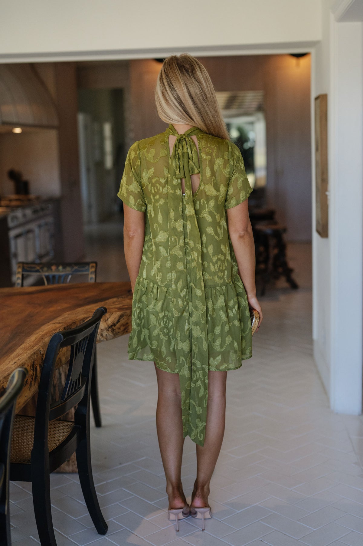 Floral Jacquard Mini Dress-Olive