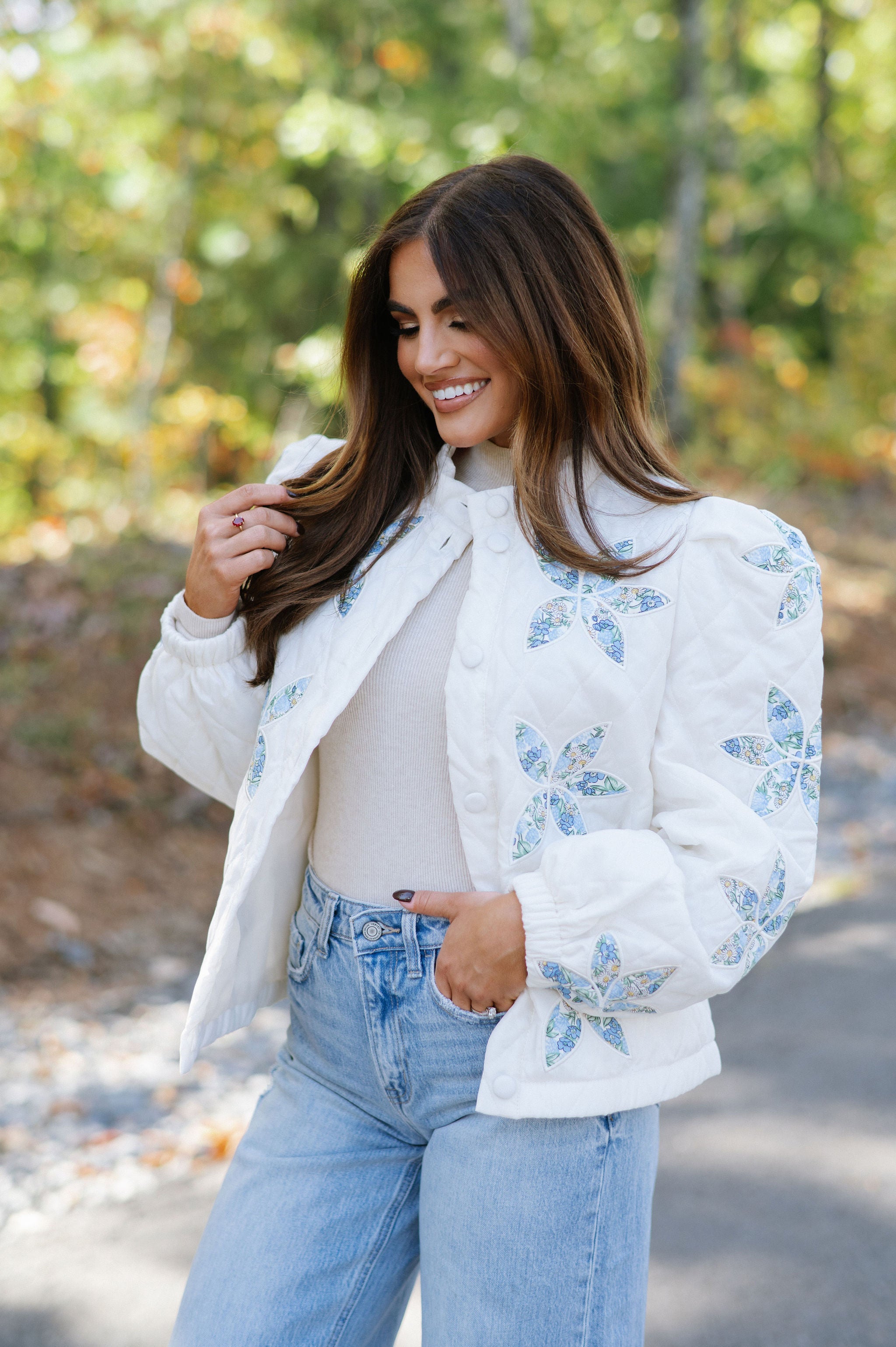 Floral Quilted Jacket-Vanilla