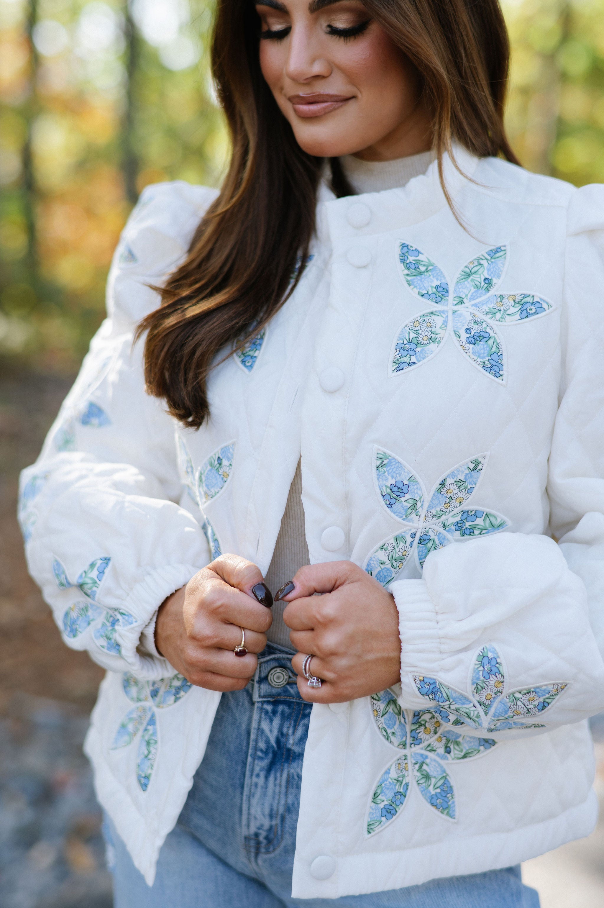 Floral Quilted Jacket-Vanilla