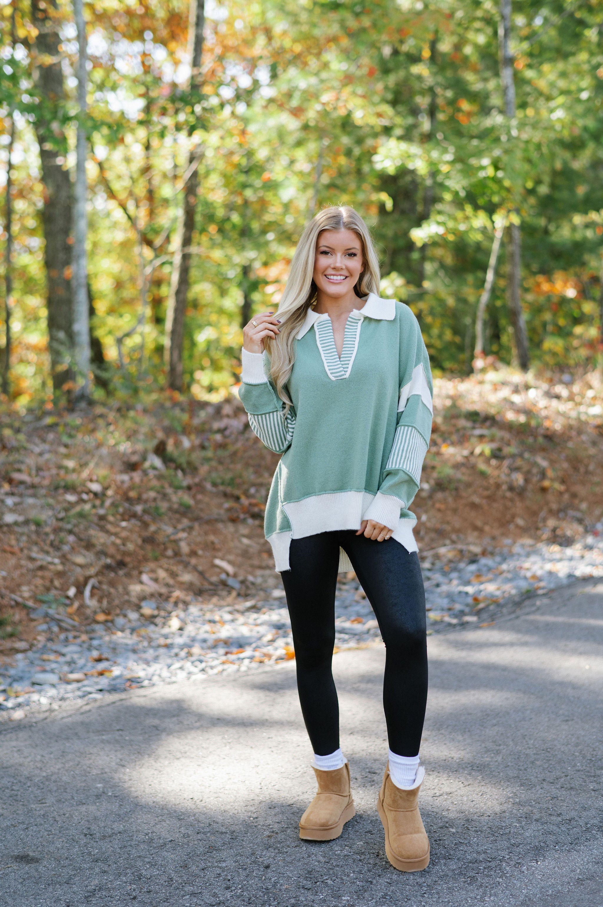 Kingston Oversized Sweater- Green/Ivory