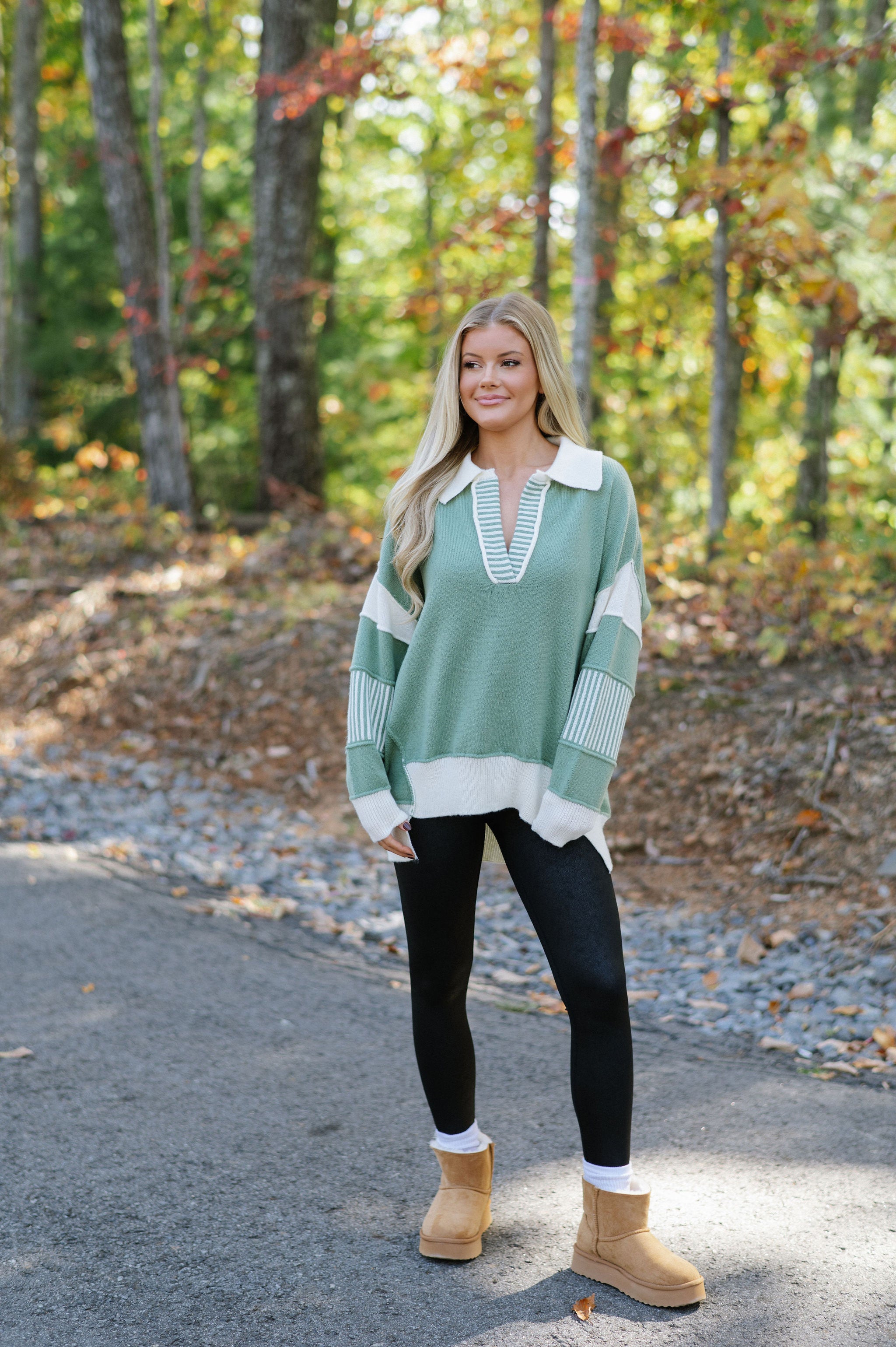 Kingston Oversized Sweater- Green/Ivory