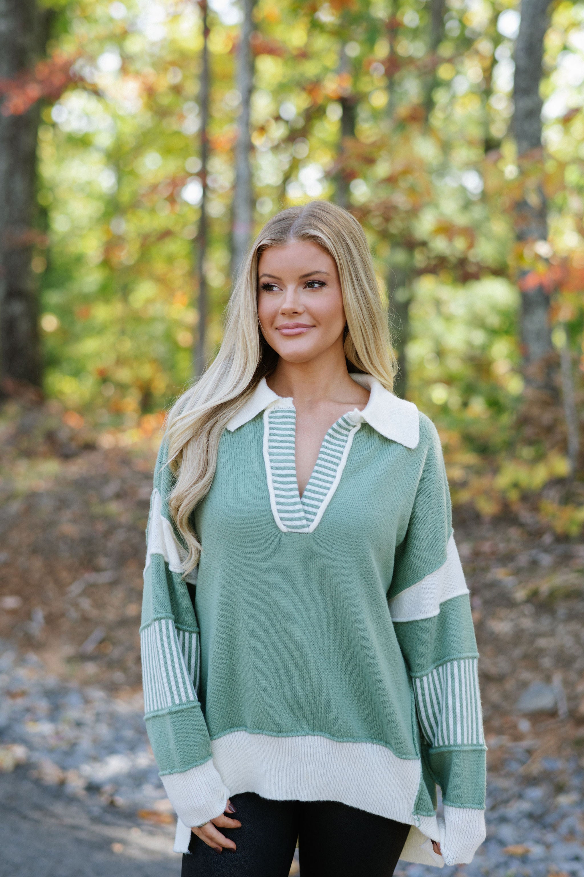 Kingston Oversized Sweater- Green/Ivory