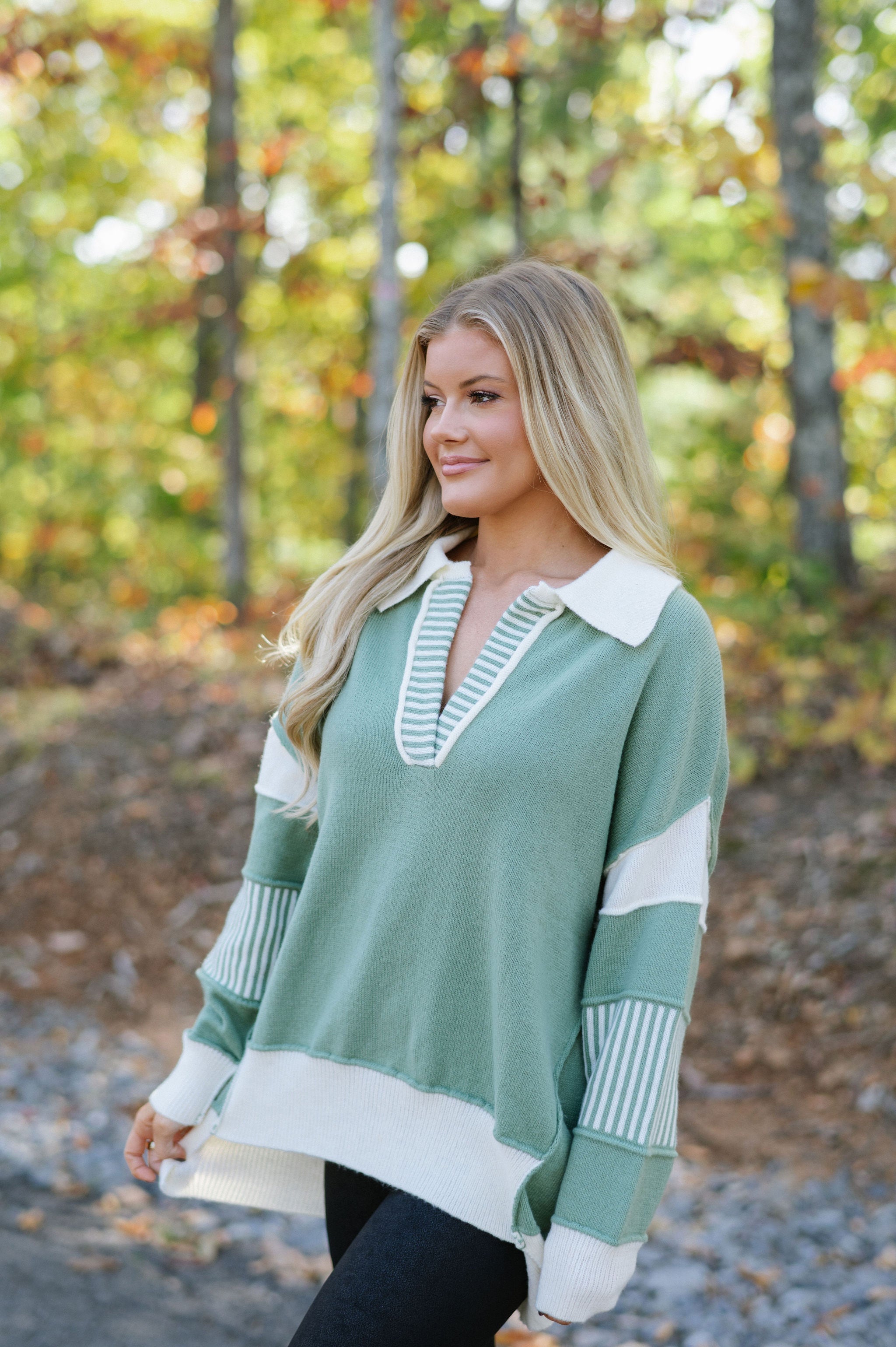 Kingston Oversized Sweater- Green/Ivory