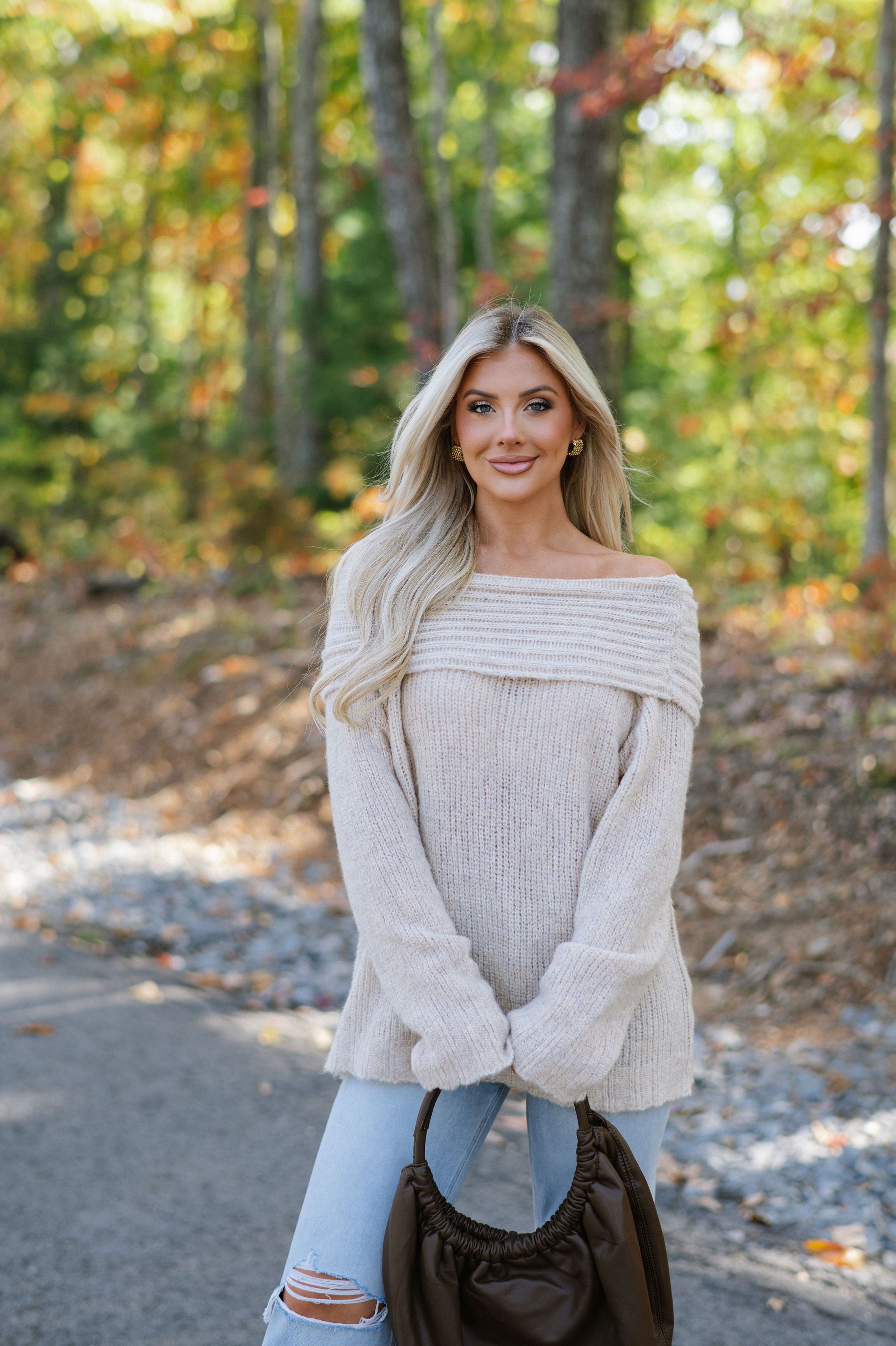 Effie Off- Shoulder Knit Sweater - Taupe