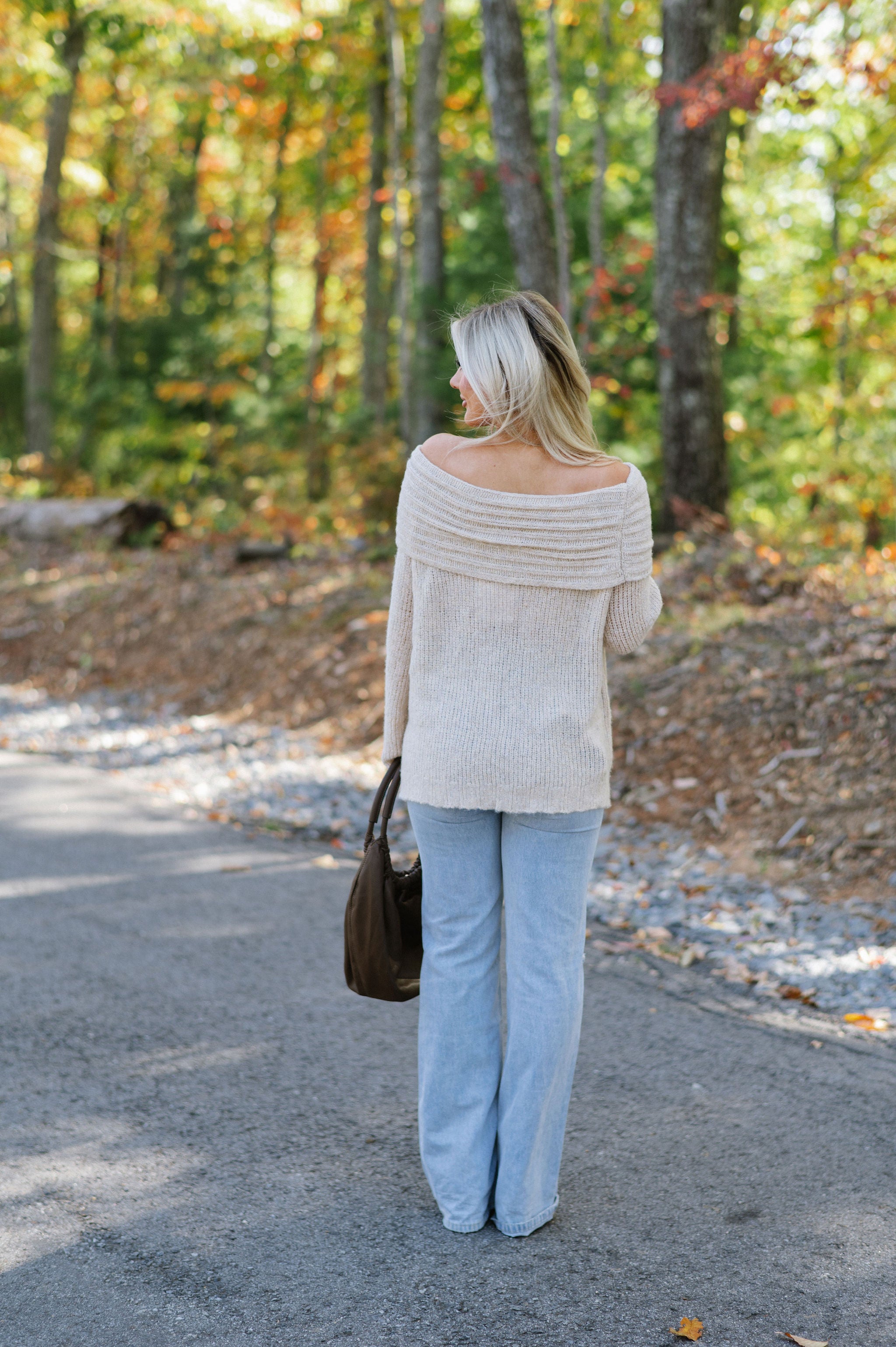 Effie Off- Shoulder Knit Sweater - Taupe