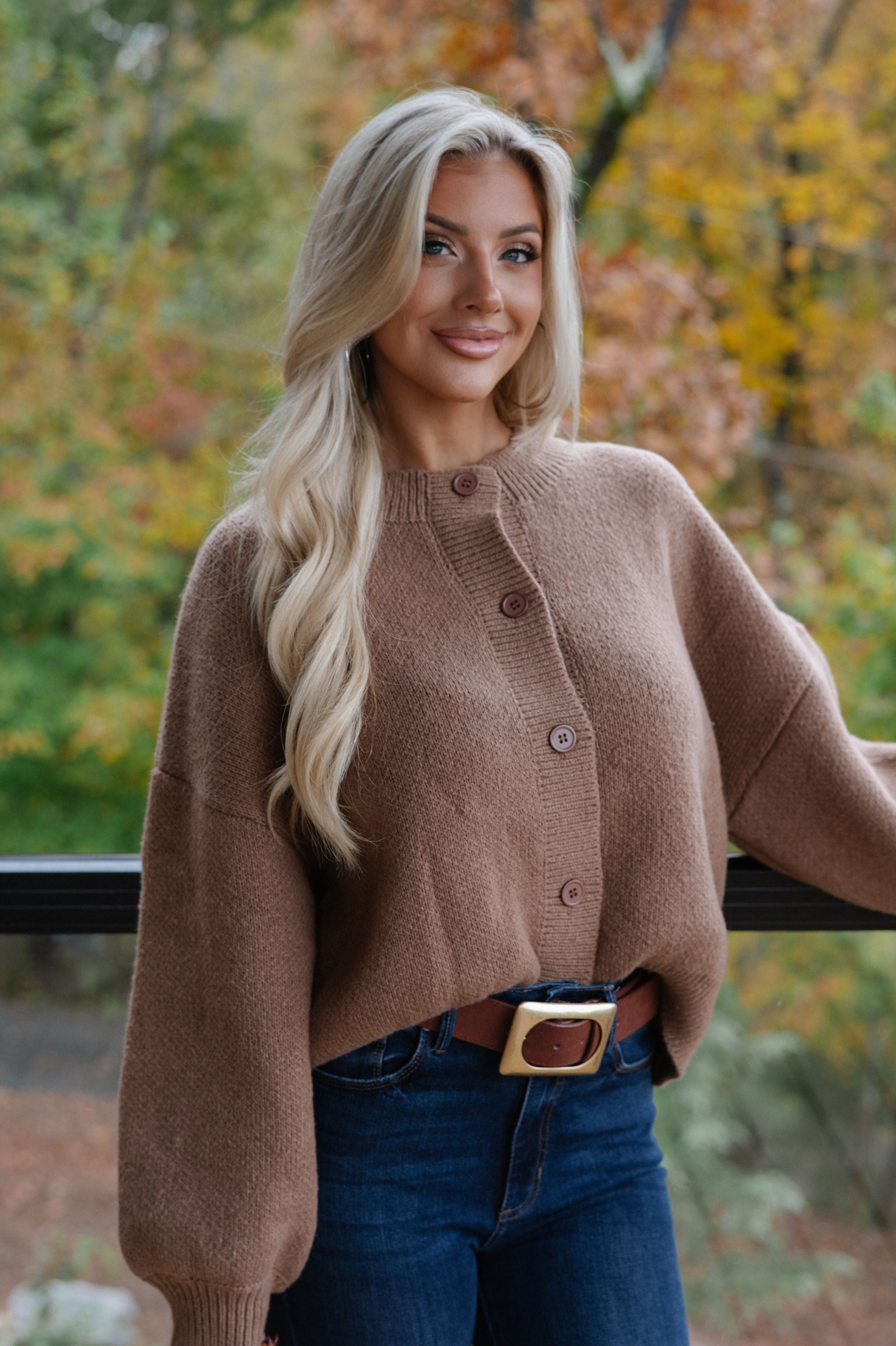 Dara Crewneck Cardigan-Brown