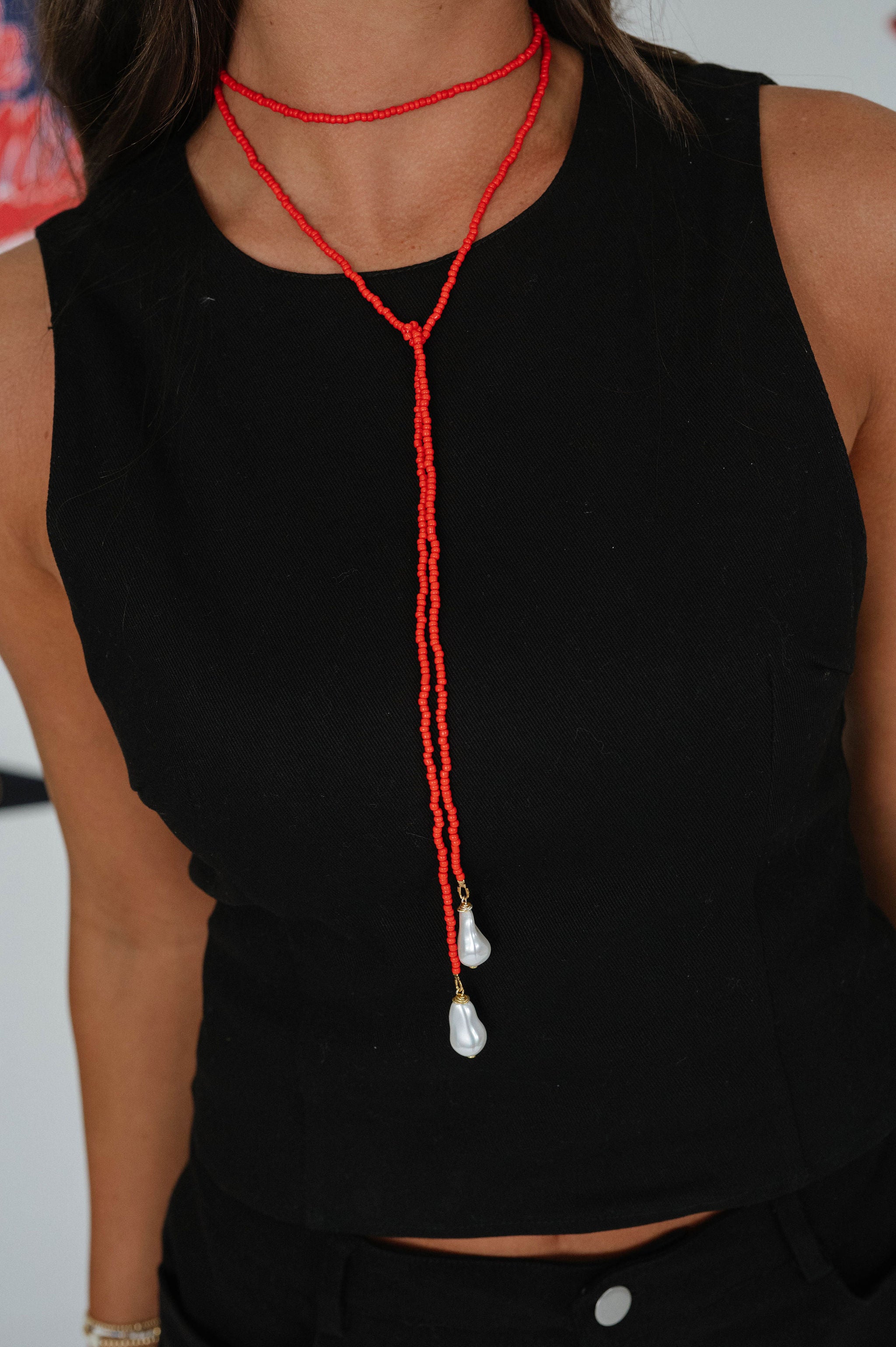 Beaded Wrap Necklace-Red