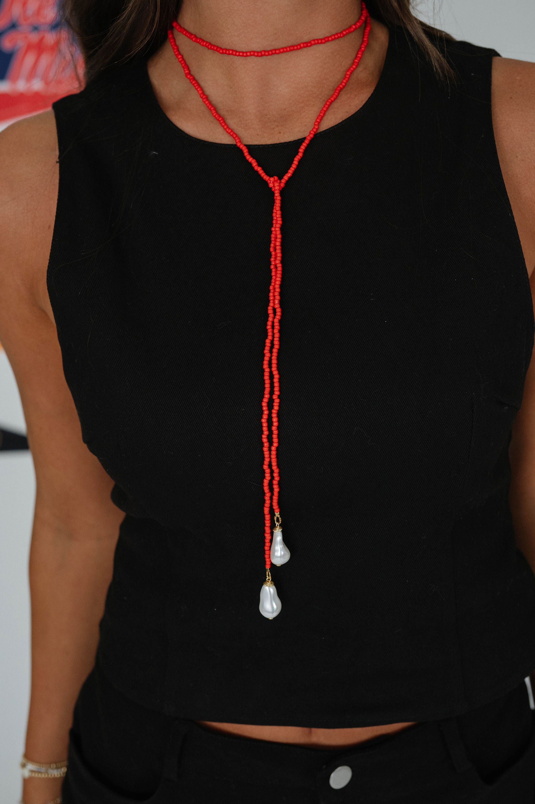 Beaded Wrap Necklace-Red