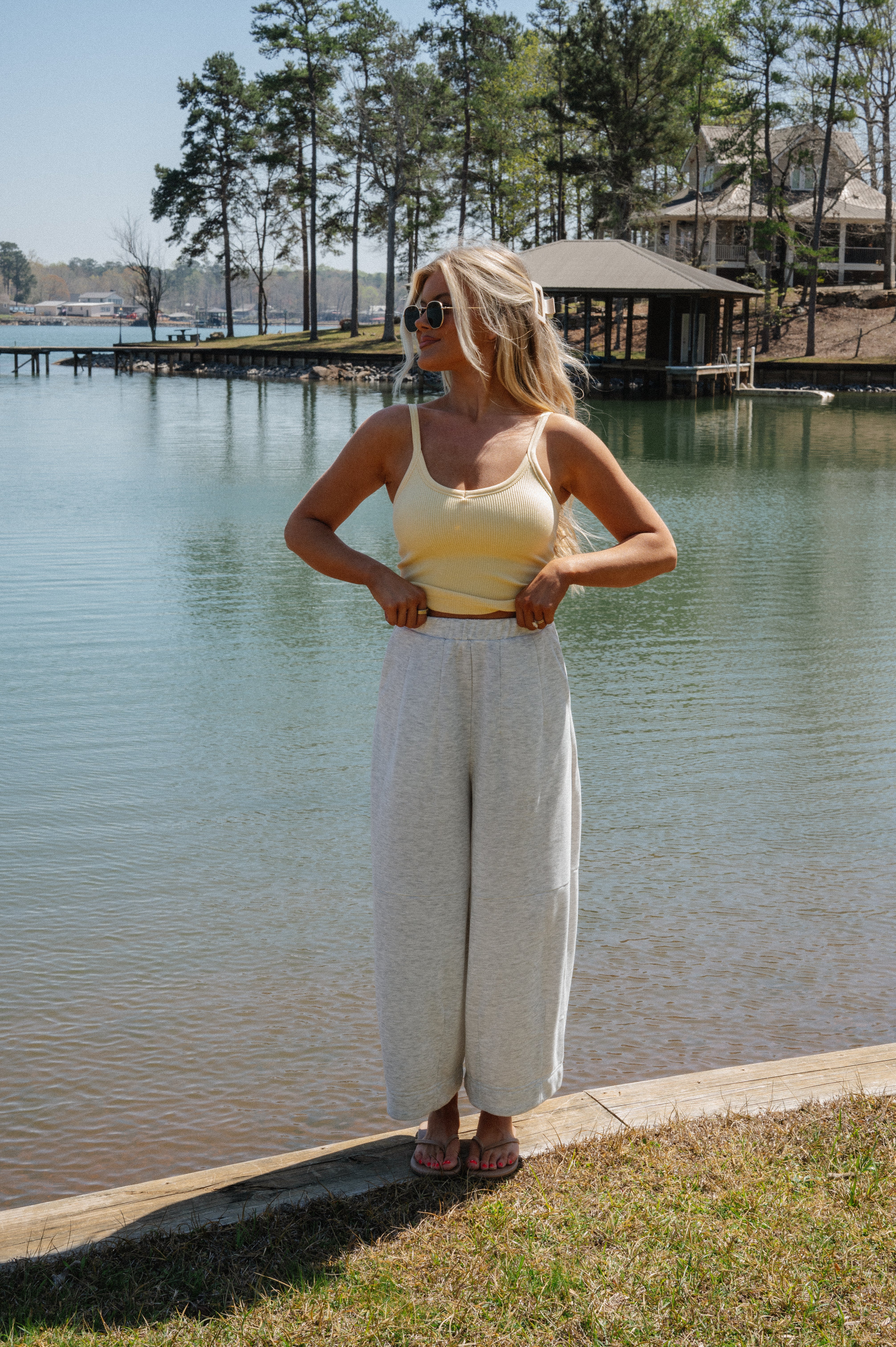 Ribbed Padded Tank Top-Yellow